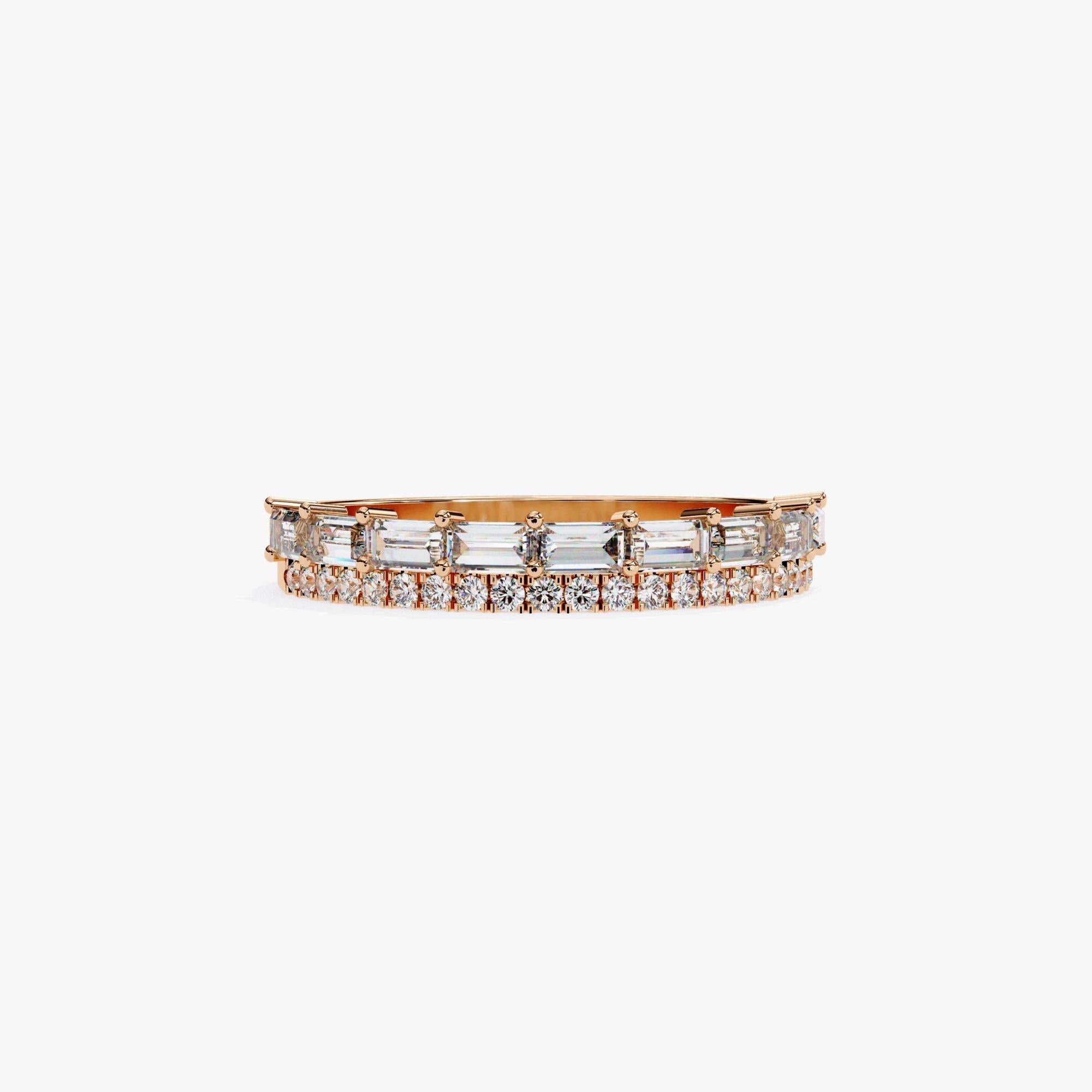 2/3 Carat TW, 14k Gold Diamond Band, Round and Baguette Diamonds, Half Eternity For Sale 3