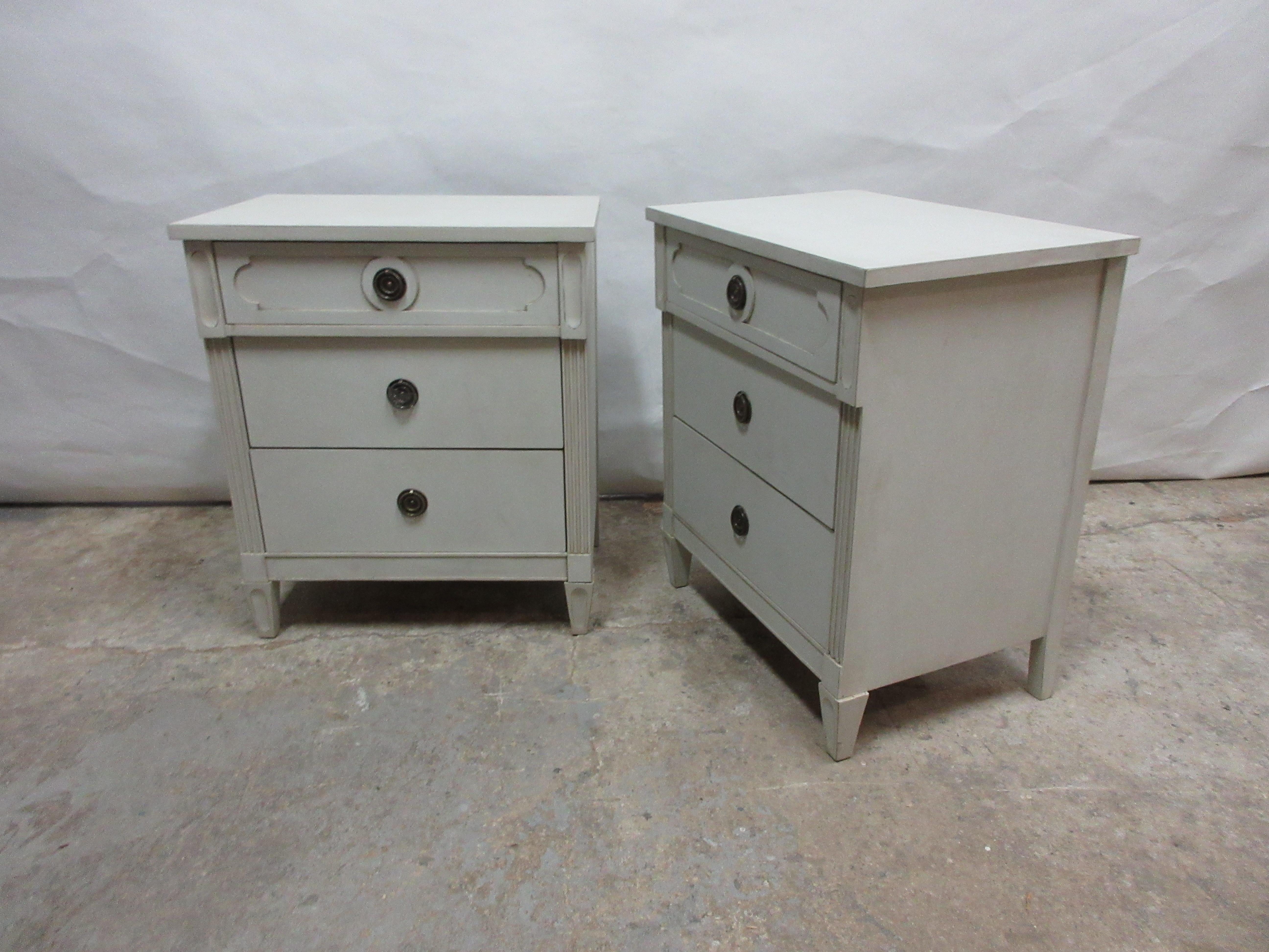 This is a set of 2-3 drawer Gustavian chests. They have been restored and repainted with Milk Paints 