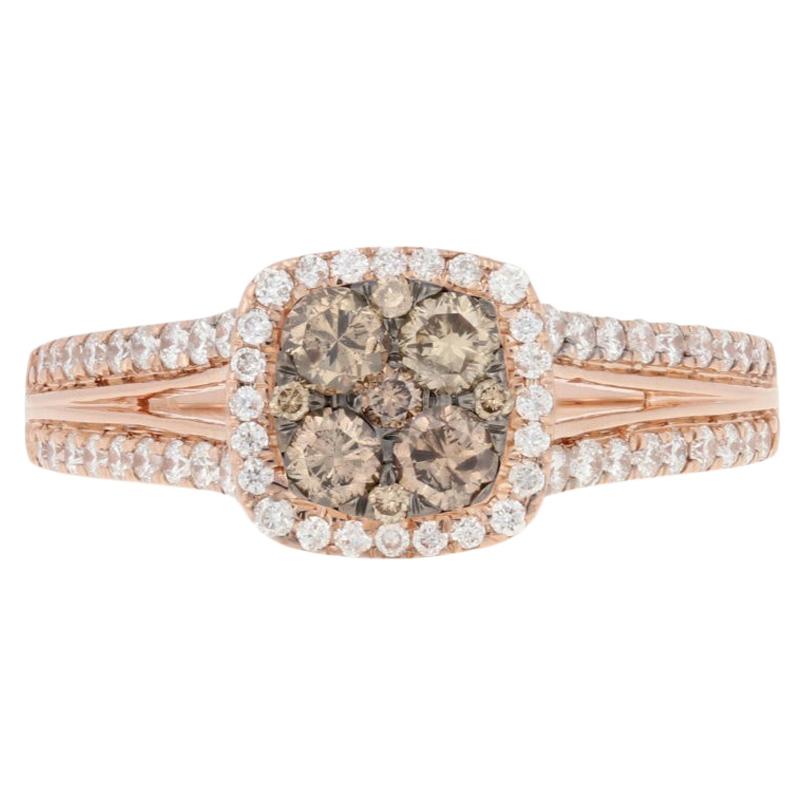 For Sale:  2/3ctw Round Brilliant Diamond Ring, 14k Rose Cluster Halo Engagement
