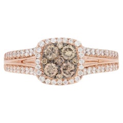 2/3ctw Round Brilliant Diamond Ring, 14k Rose Cluster Halo Engagement