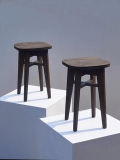 2/4 MID-CENTURY-MODERN STOOLS im RECONSTRUCTION-Stil, Frankreich 1950