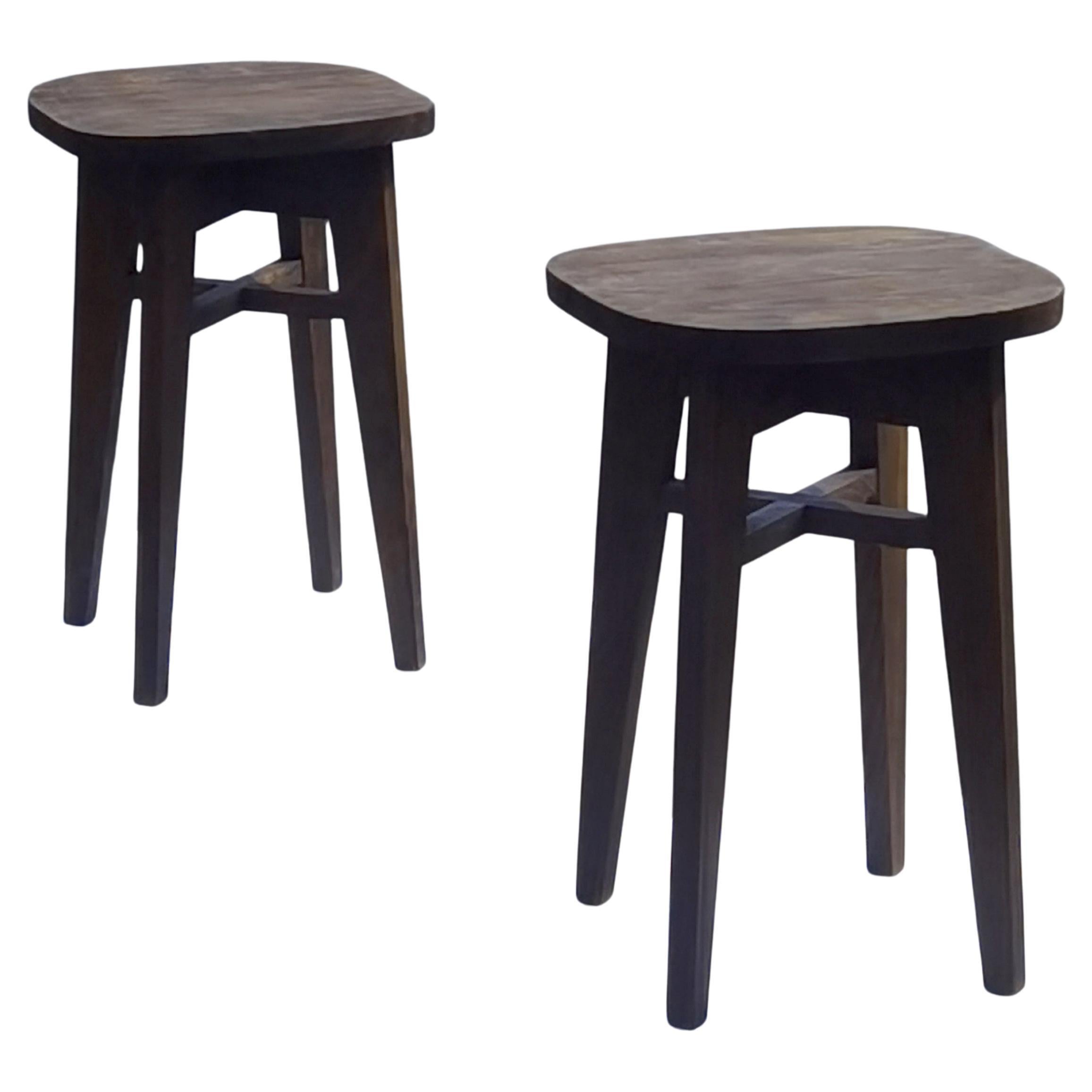 2/4 MID-CENTURY-MODERN STOOLS in RECONSTRUCTION Style, France 1950 For Sale