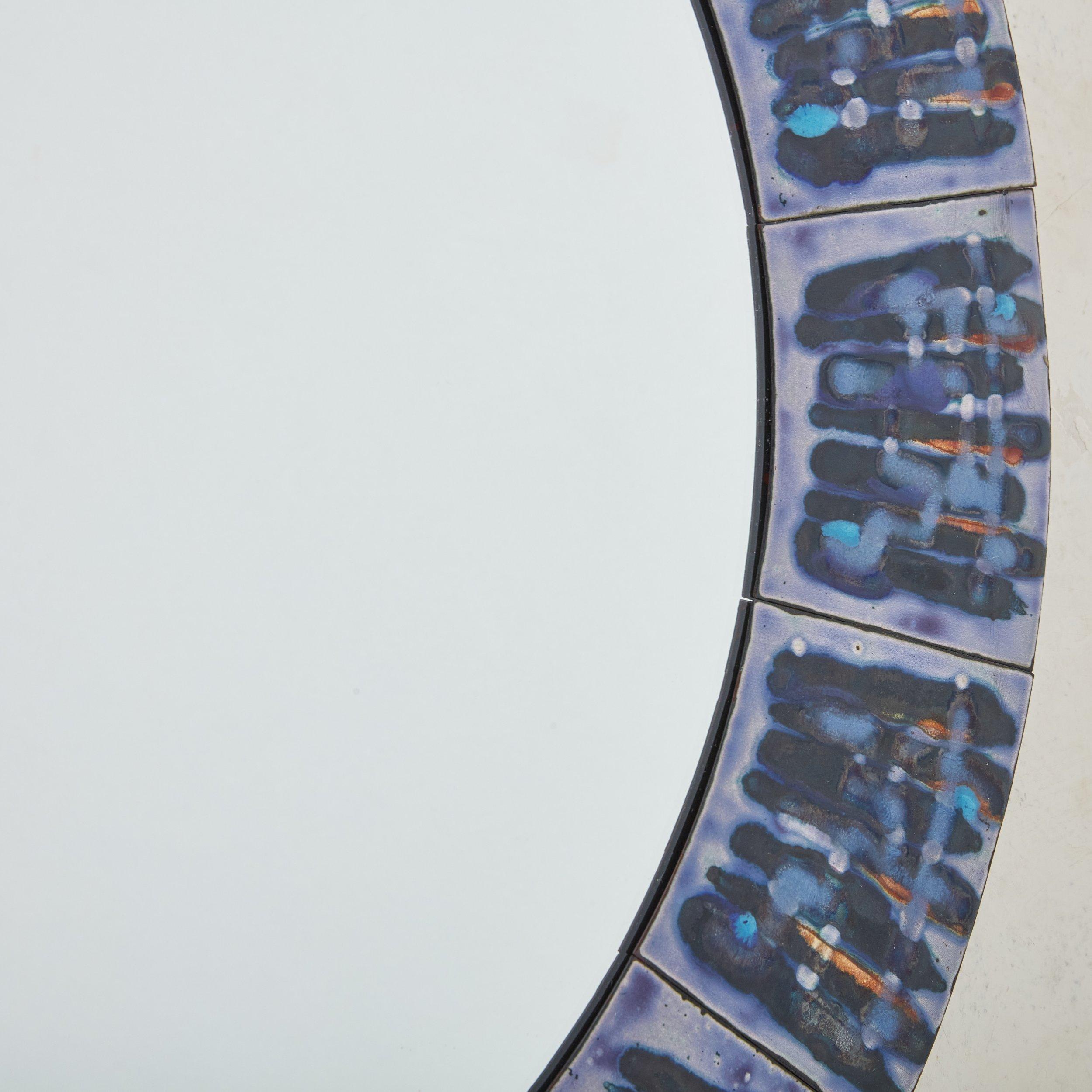 Danish 2/5 Blue Hand-Painted Enamel Mirror by Bodil Eje, Denmark 1960s For Sale