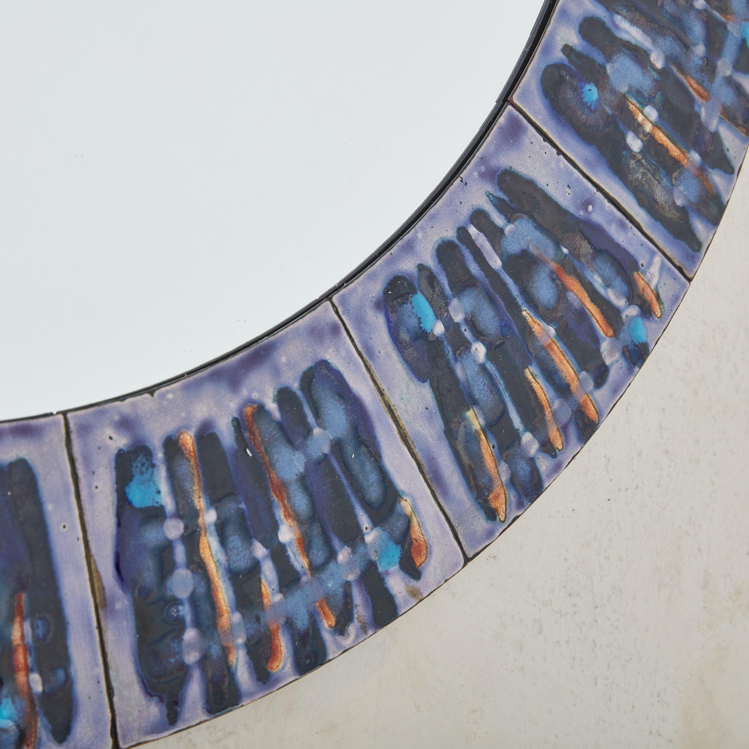 2/5 Blue Hand-Painted Enamel Mirror by Bodil Eje, Denmark 1960s In Excellent Condition For Sale In Chicago, IL
