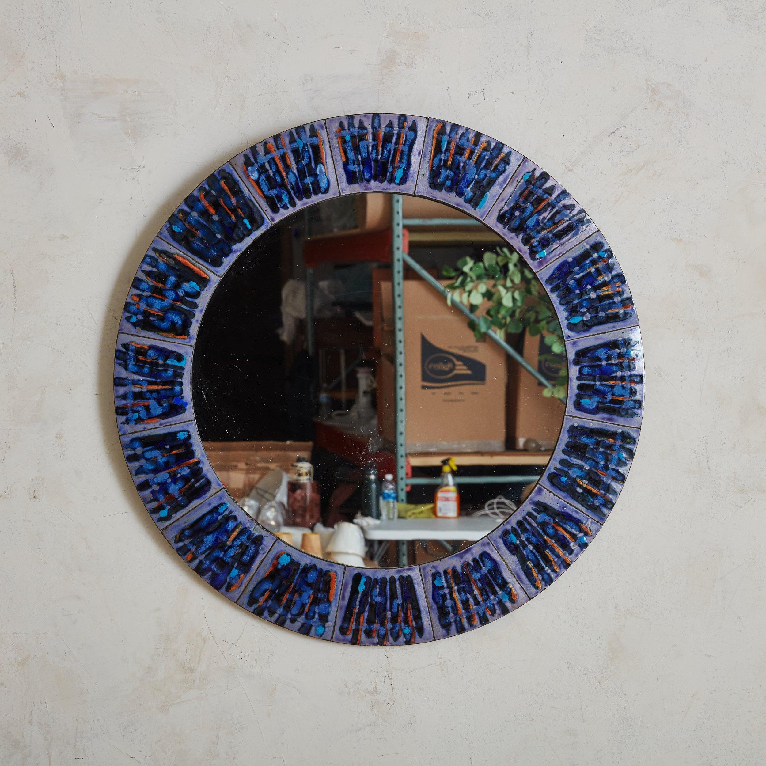Mid-20th Century 2/5 Blue Hand-Painted Enamel Mirror by Bodil Eje, Denmark 1960s For Sale