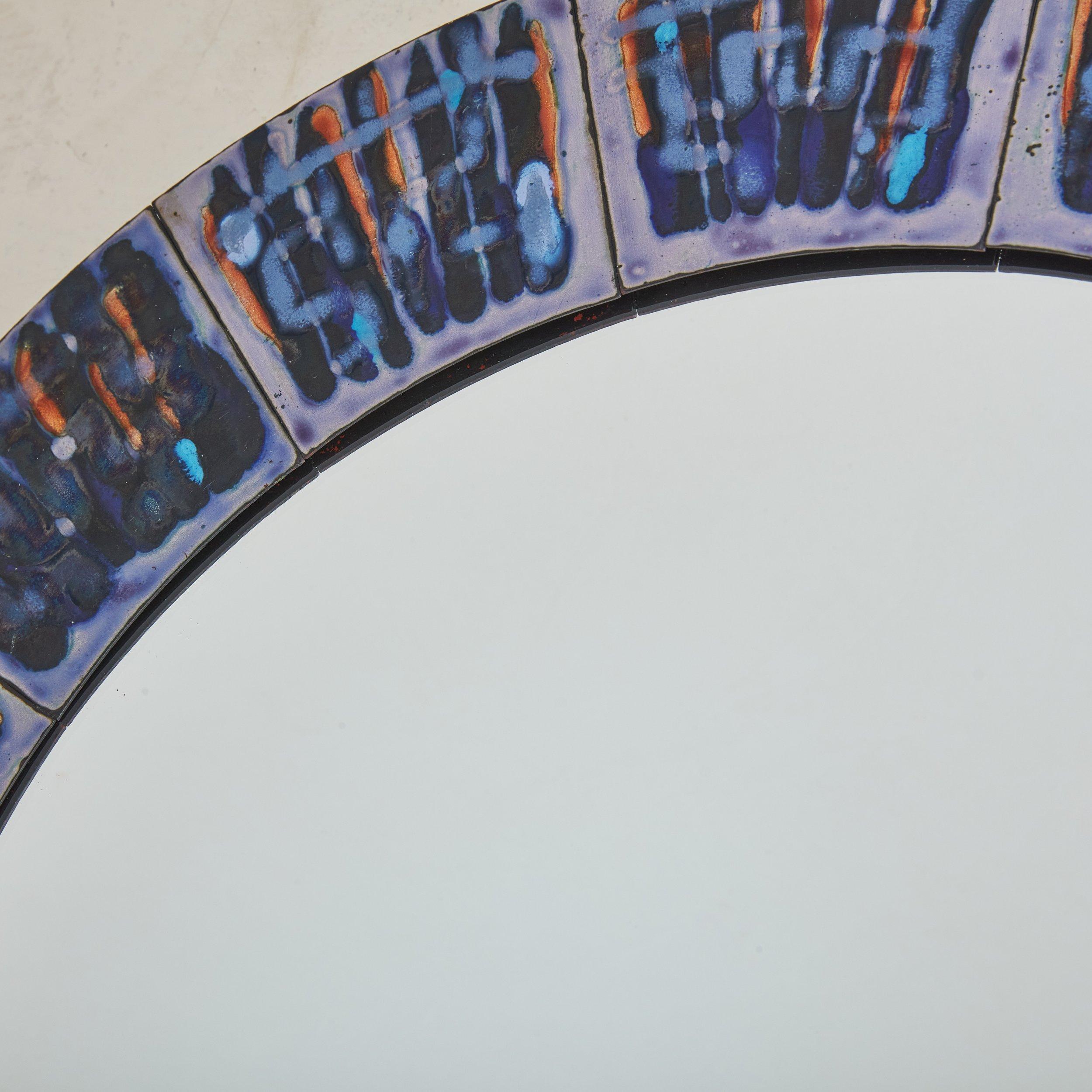 Ceramic 2/5 Blue Hand-Painted Enamel Mirror by Bodil Eje, Denmark 1960s For Sale