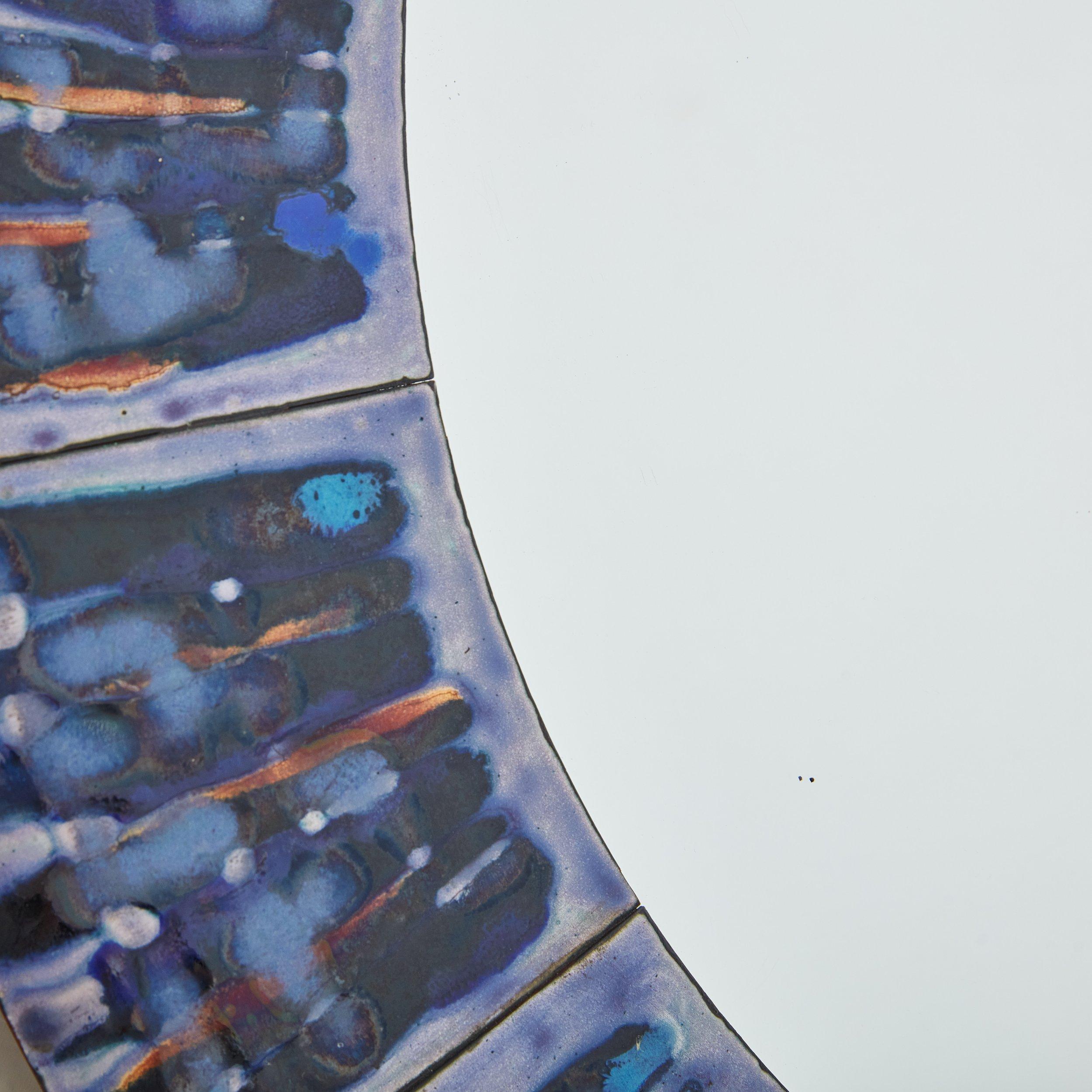 2/5 Miroir en émail bleu peint à la main par Bodil Eje, Danemark années 1960 en vente 1