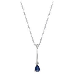 2/5 Carat Genuine Blue Sapphire and Diamond 14 Karat White Gold Necklace