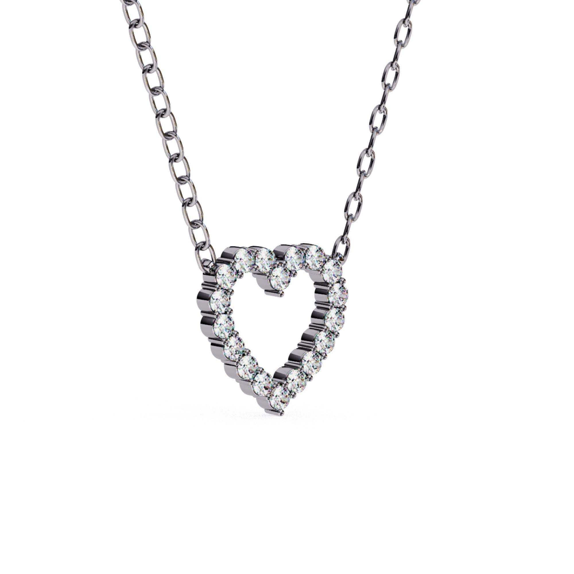 2/5 Ctw Heart Diamond Pendant Necklace, Round Cut, 14K Solid Gold, SI GH For Sale 9