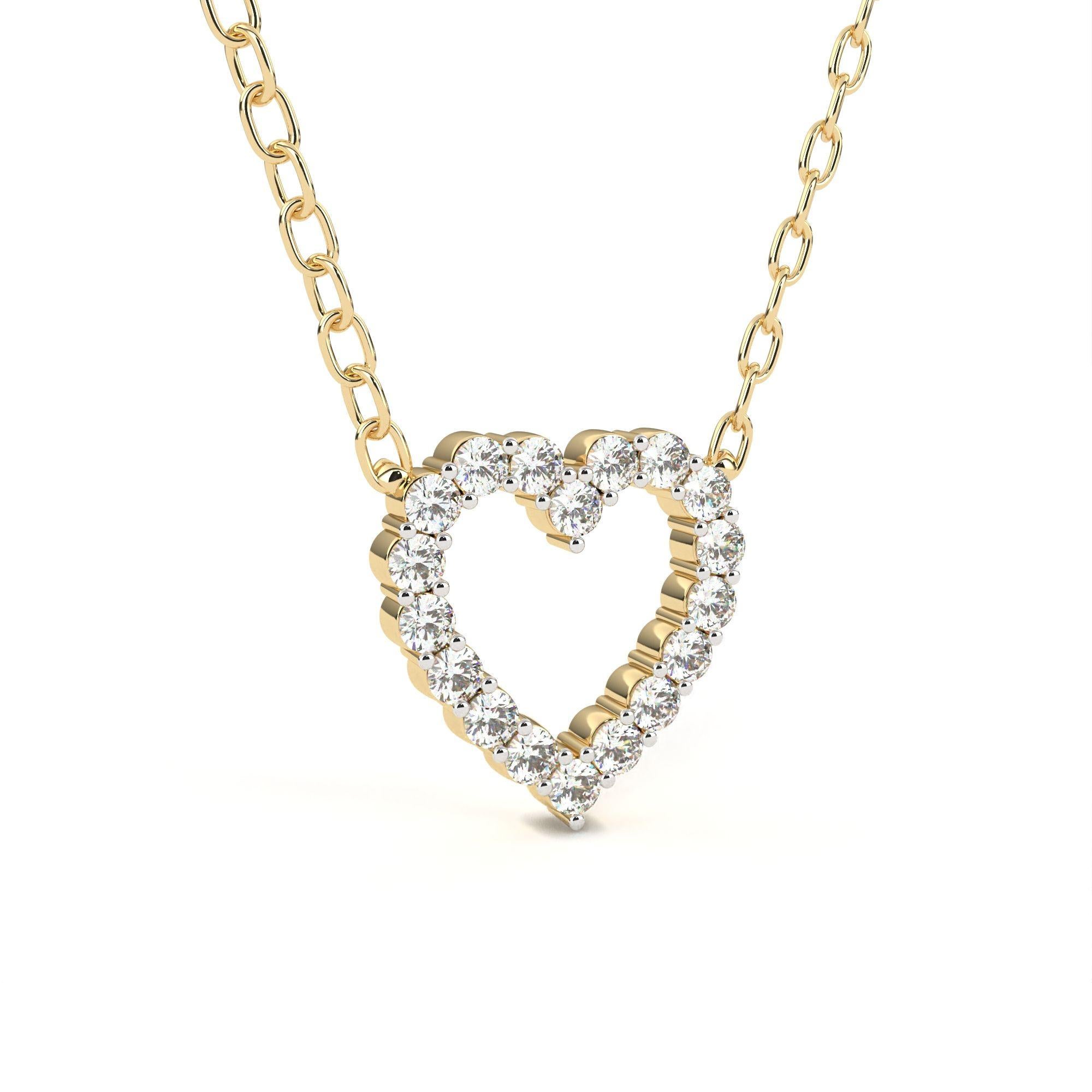 Contemporary 2/5 Ctw Heart Diamond Pendant Necklace, Round Cut, 14K Solid Gold, SI GH For Sale