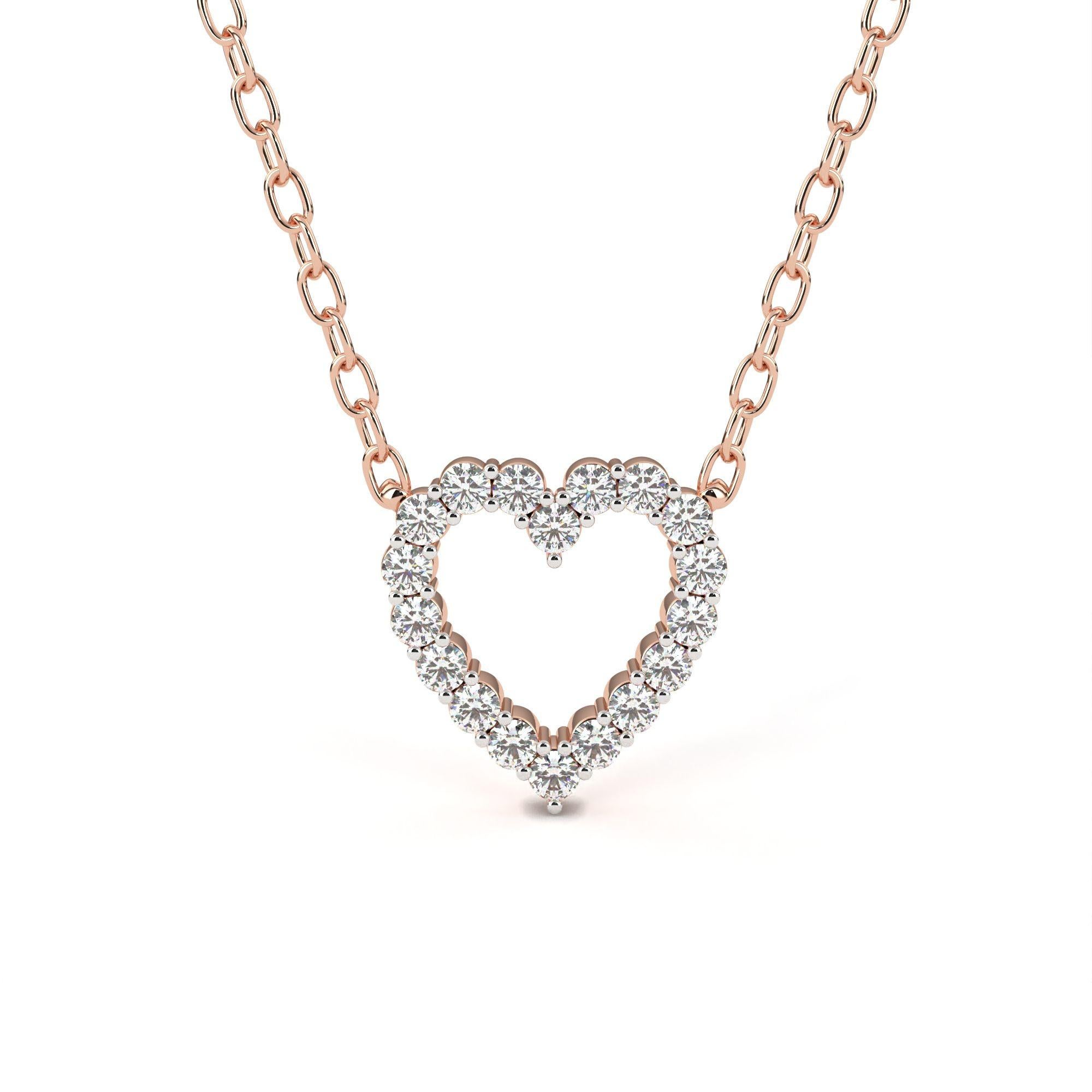 2/5 Ctw Heart Diamond Pendant Necklace, Round Cut, 14K Solid Gold, SI GH For Sale 4