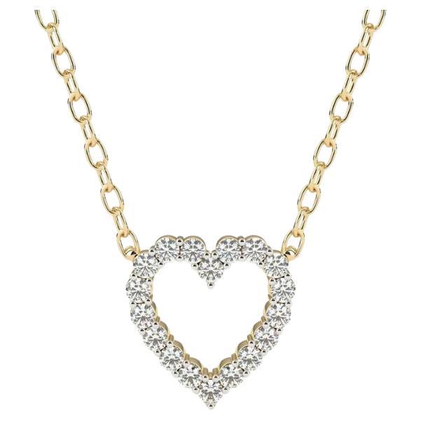 2/5 Ctw Herz-Diamant-Anhänger-Halskette, Rundschliff, 14K Massivgold, SI GH