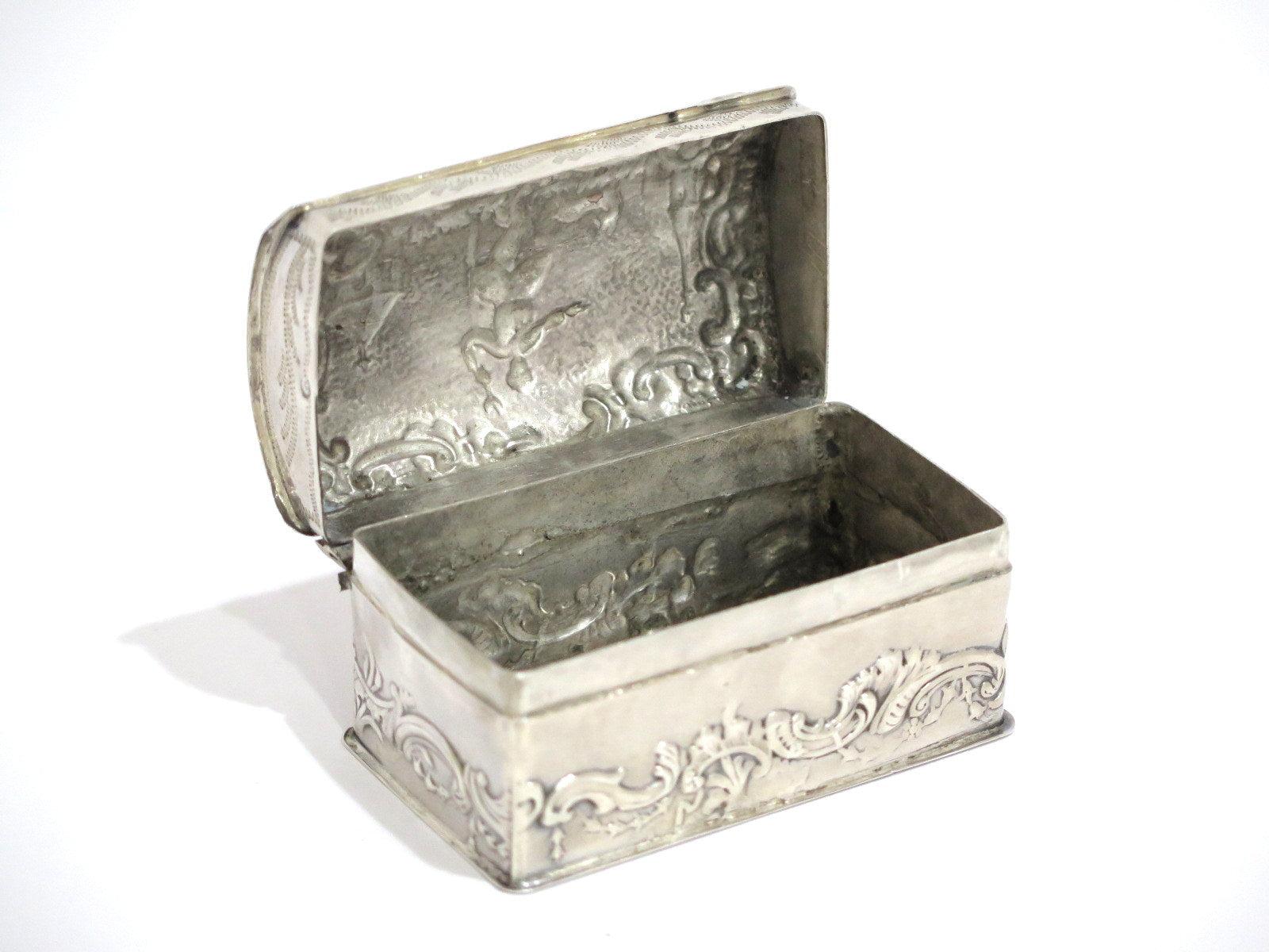 20th Century European Silver Antique Dutch Religious Theme Chest-Shaped Snuff Box