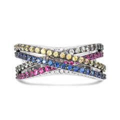 2-7/8ct. Multi-Color Sapphire and Diamond Cross Bridge Ring in Sterling Silver