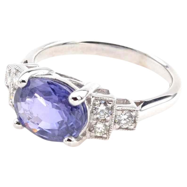 2, 89 carats ceylon sapphire ring with diamonds For Sale