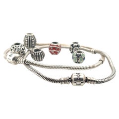 2 925 Sterling Silver Pandora Bracelets & 6 Charms