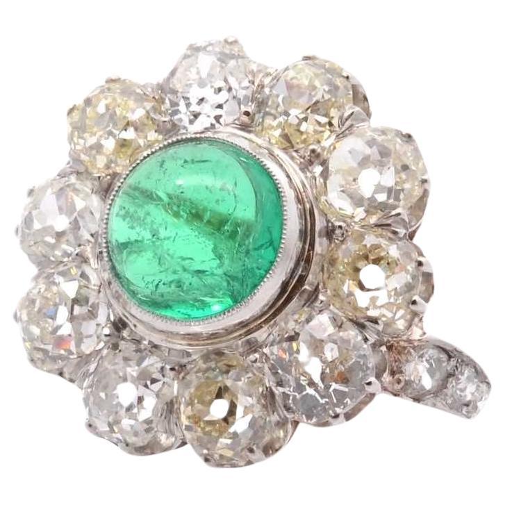 2, 94 Carats cabochon emerald ring with diamonds