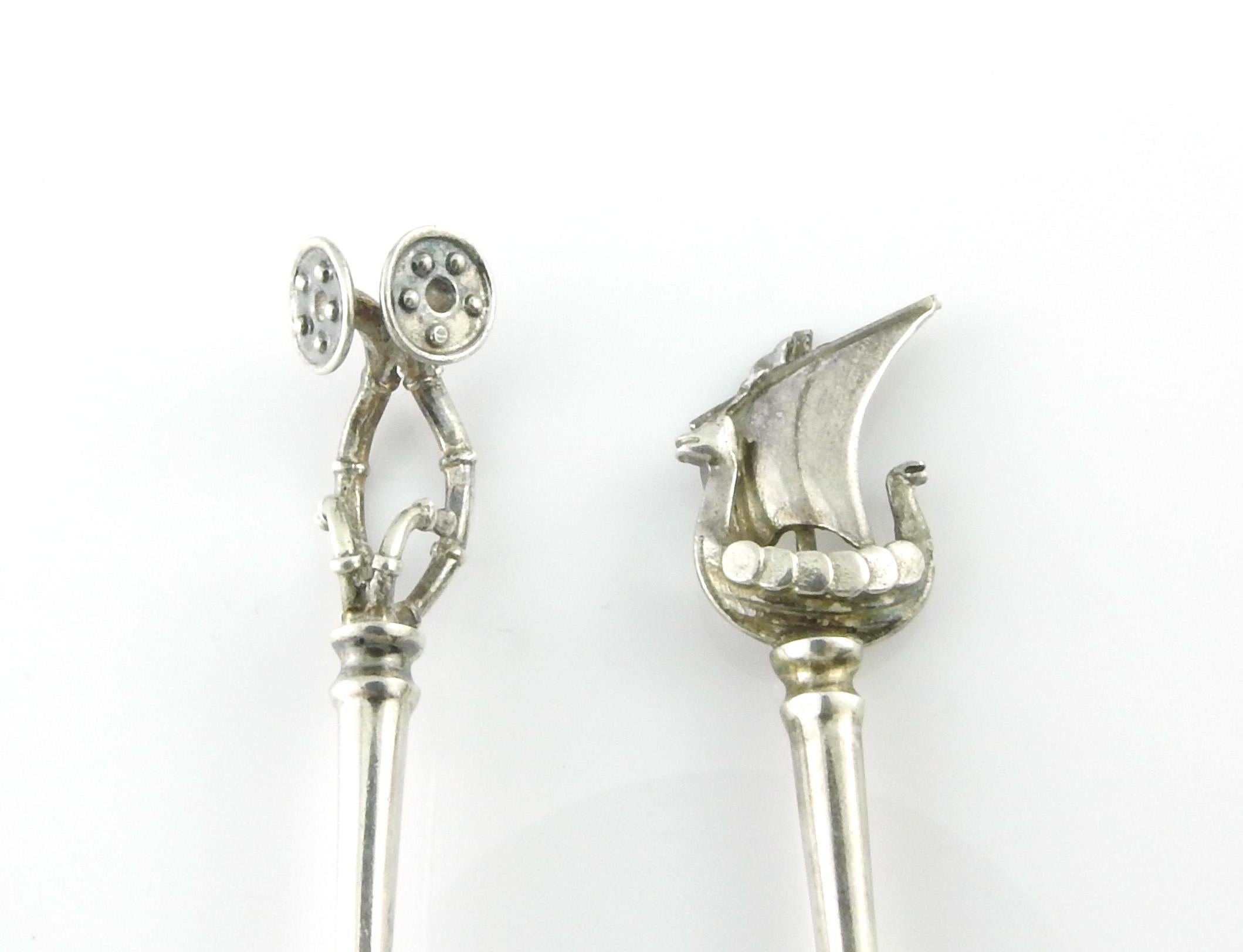 Danish 2 Aage Weimer Denmark Sterling Silver Viking Ship & Horns Demitasse Spoons