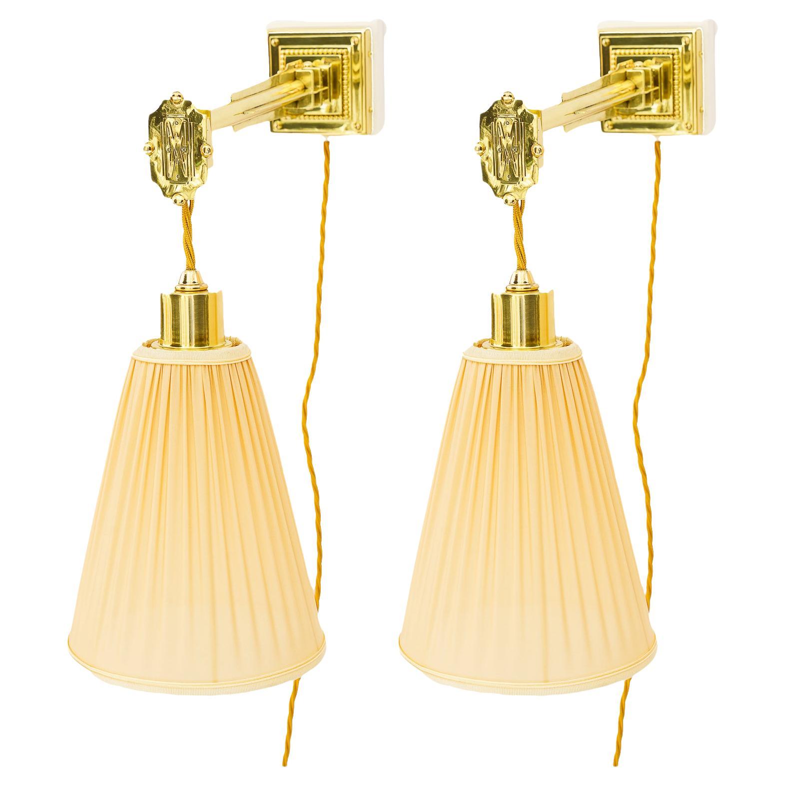 2 adjustable and sviweling Art Deco Wall lamps with fabric shades  vienna 1920s For Sale