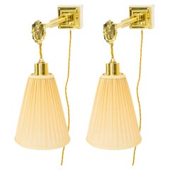 2 adjustable and sviweling Art Deco Wall lamps with fabric shades  vienna 1920s
