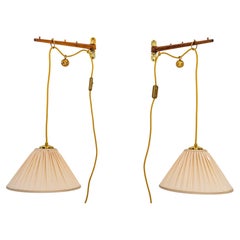 2 Adjustable Rupert Nikoll Wall Lamps with Fabric Shades Vienna Around 1950s