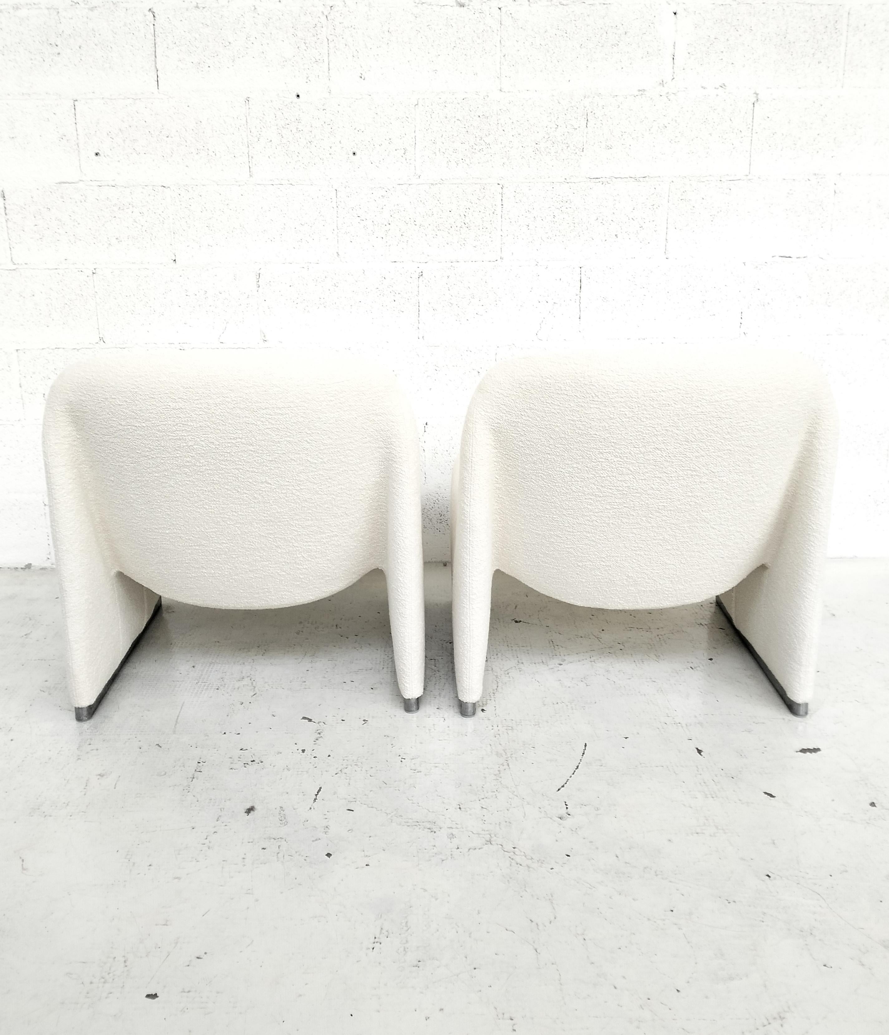 2 Alky chairs renewed white bouclè Giancarlo Piretti for Anonima Castelli  70s For Sale 1