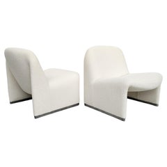 2 Alky chairs renewed white bouclè Giancarlo Piretti for Anonima Castelli  70s