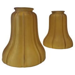 Vintage 2" Amber Frosted Fluted Art Nouvea Style Bell Shade, Pair