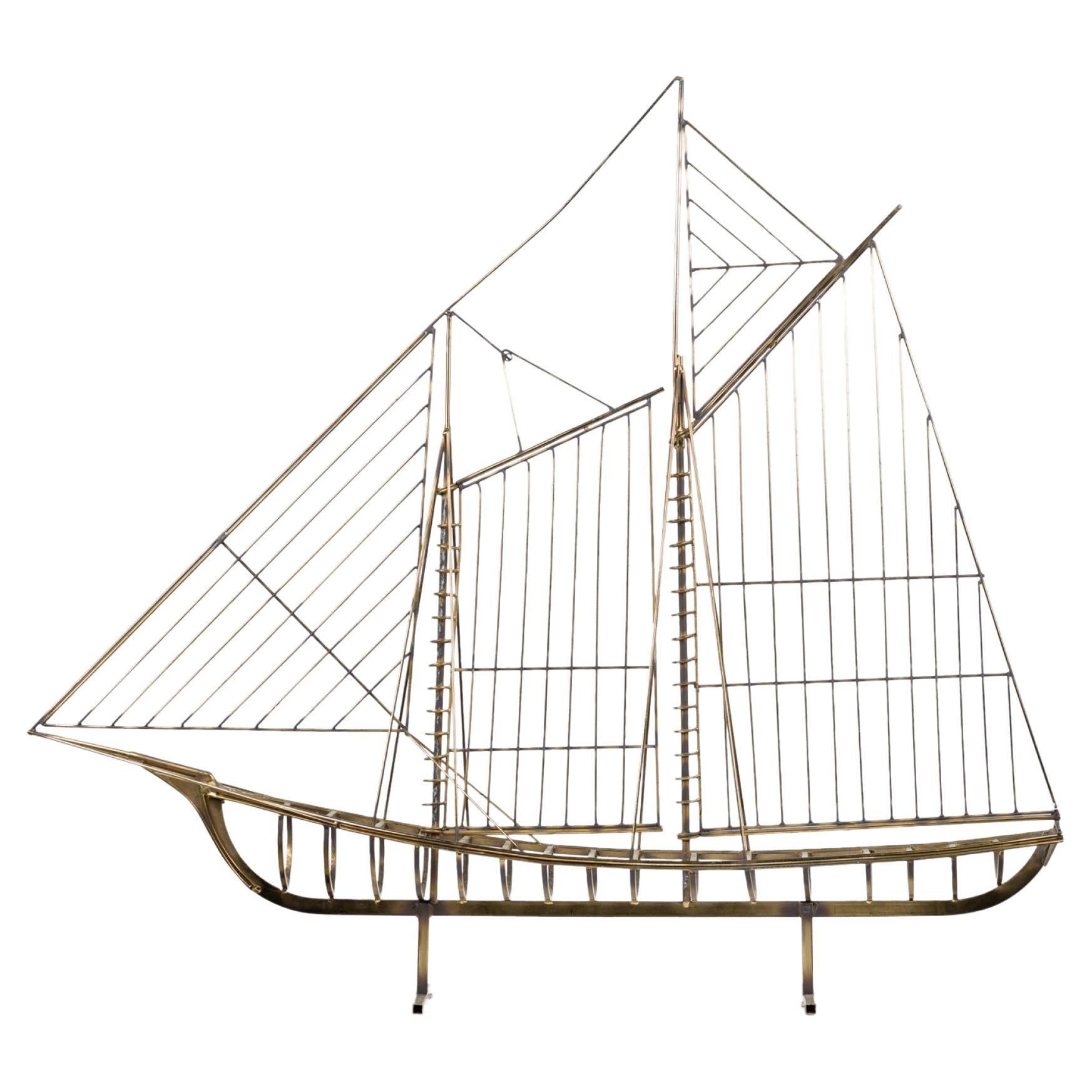 2 Amerikanische Mitte des Jahrhunderts Messing Modell des Schiffes von Curtis Jere im Angebot