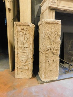 2 Ancient Stone Headsfor Stairs, Hand Carved, 1700, Italy