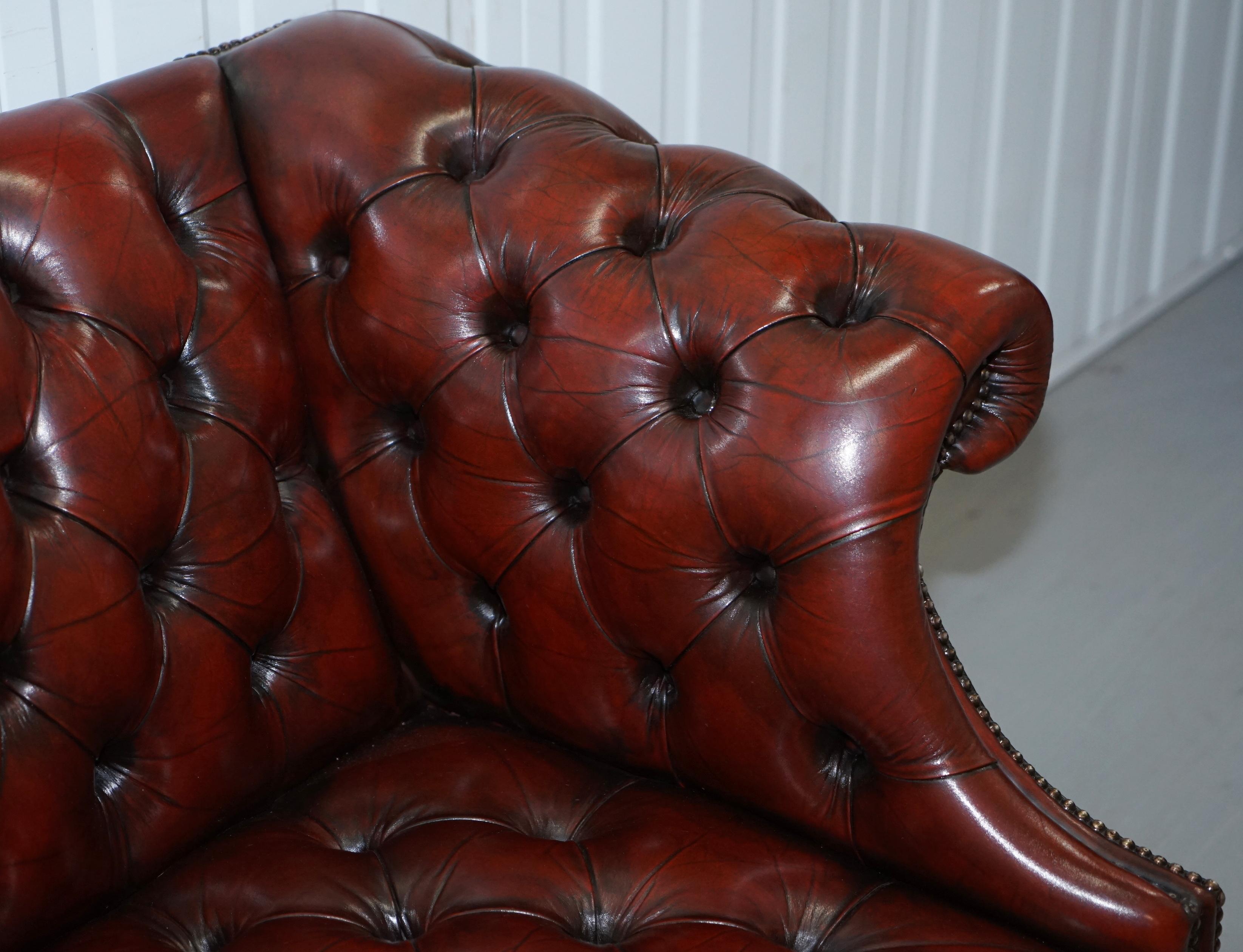2 and 3 Seat Pair of Claw & Ball Feet Restored Brown Leather Chesterfield Sofas 3