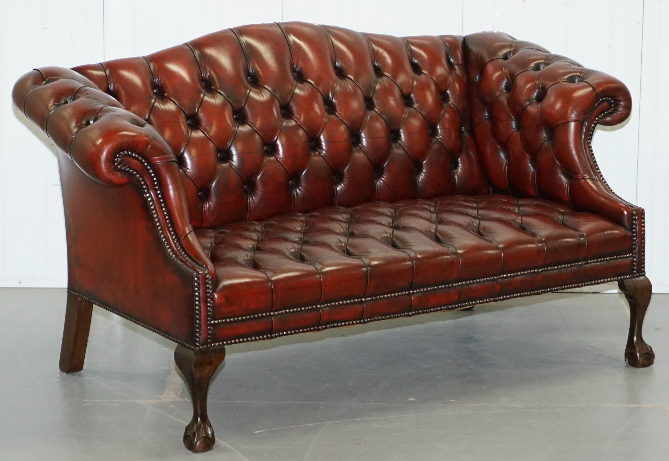 2 and 3 Seat Pair of Claw & Ball Feet Restored Brown Leather Chesterfield Sofas 6