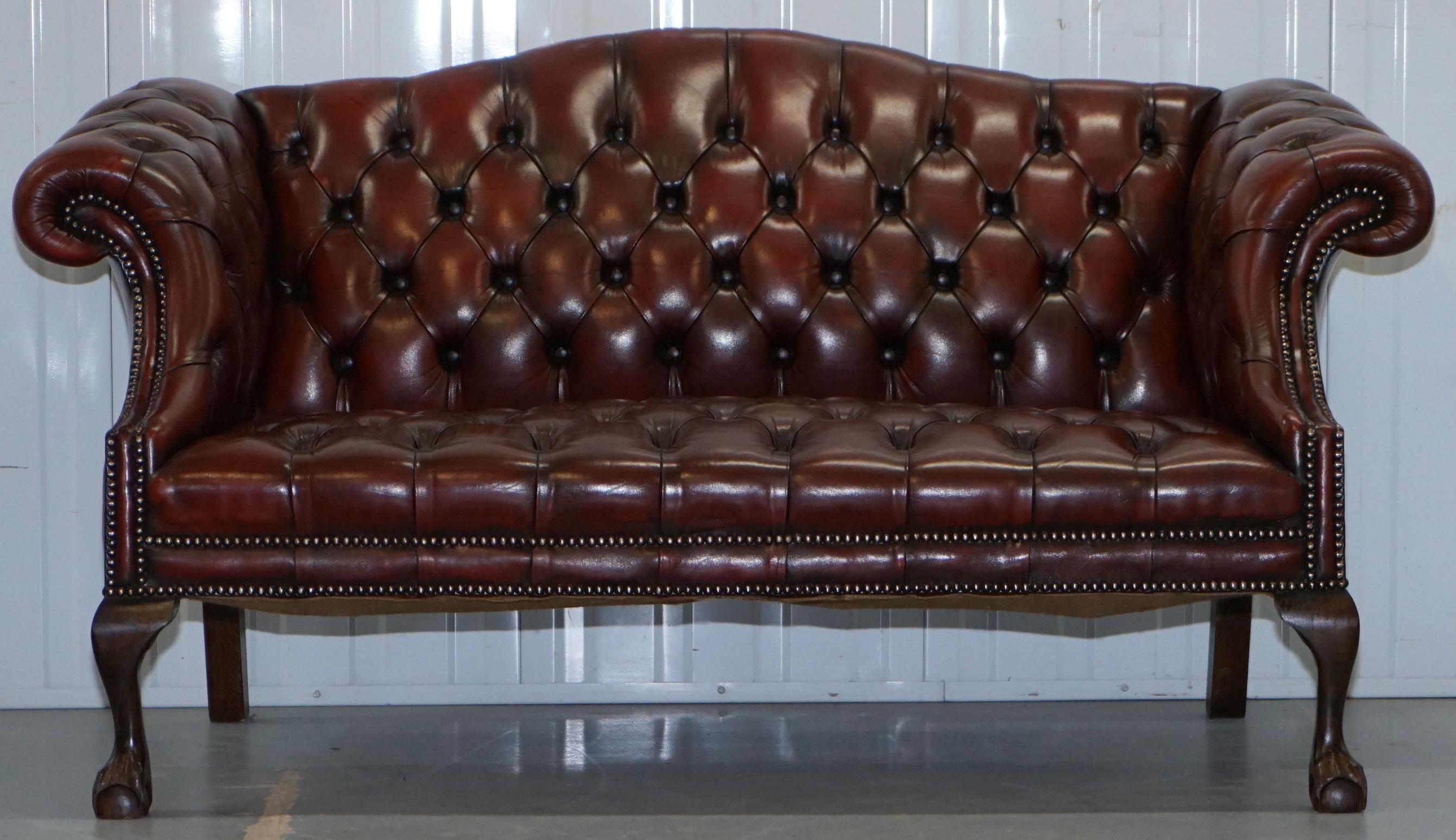 2 and 3 Seat Pair of Claw & Ball Feet Restored Brown Leather Chesterfield Sofas 7