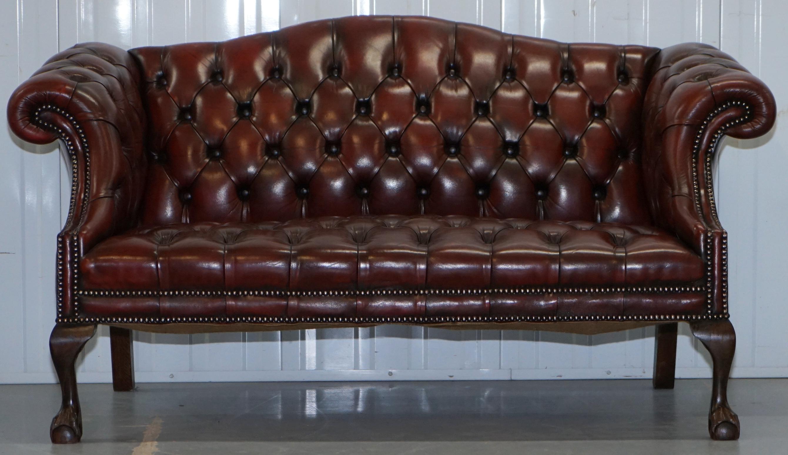 2 and 3 Seat Pair of Claw & Ball Feet Restored Brown Leather Chesterfield Sofas 8