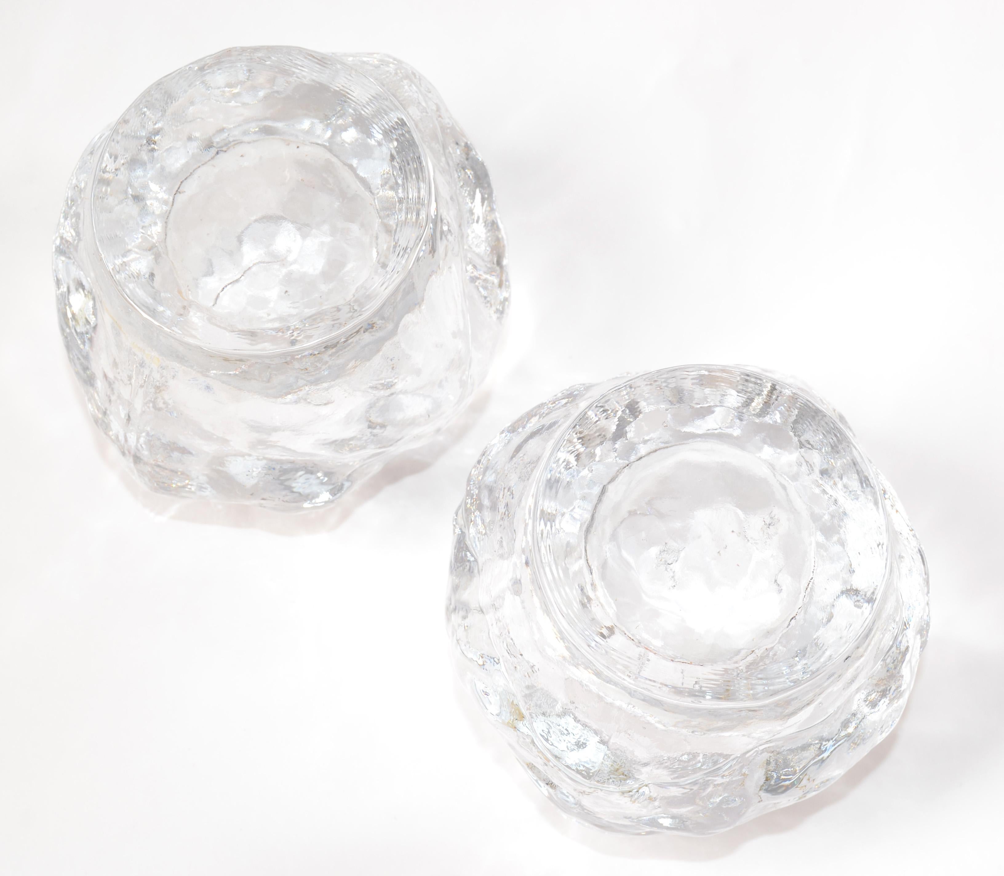 2 Ann Warff Glass Crystal Candle Holders Scandinavian Modern Kosta Boda Style For Sale 4