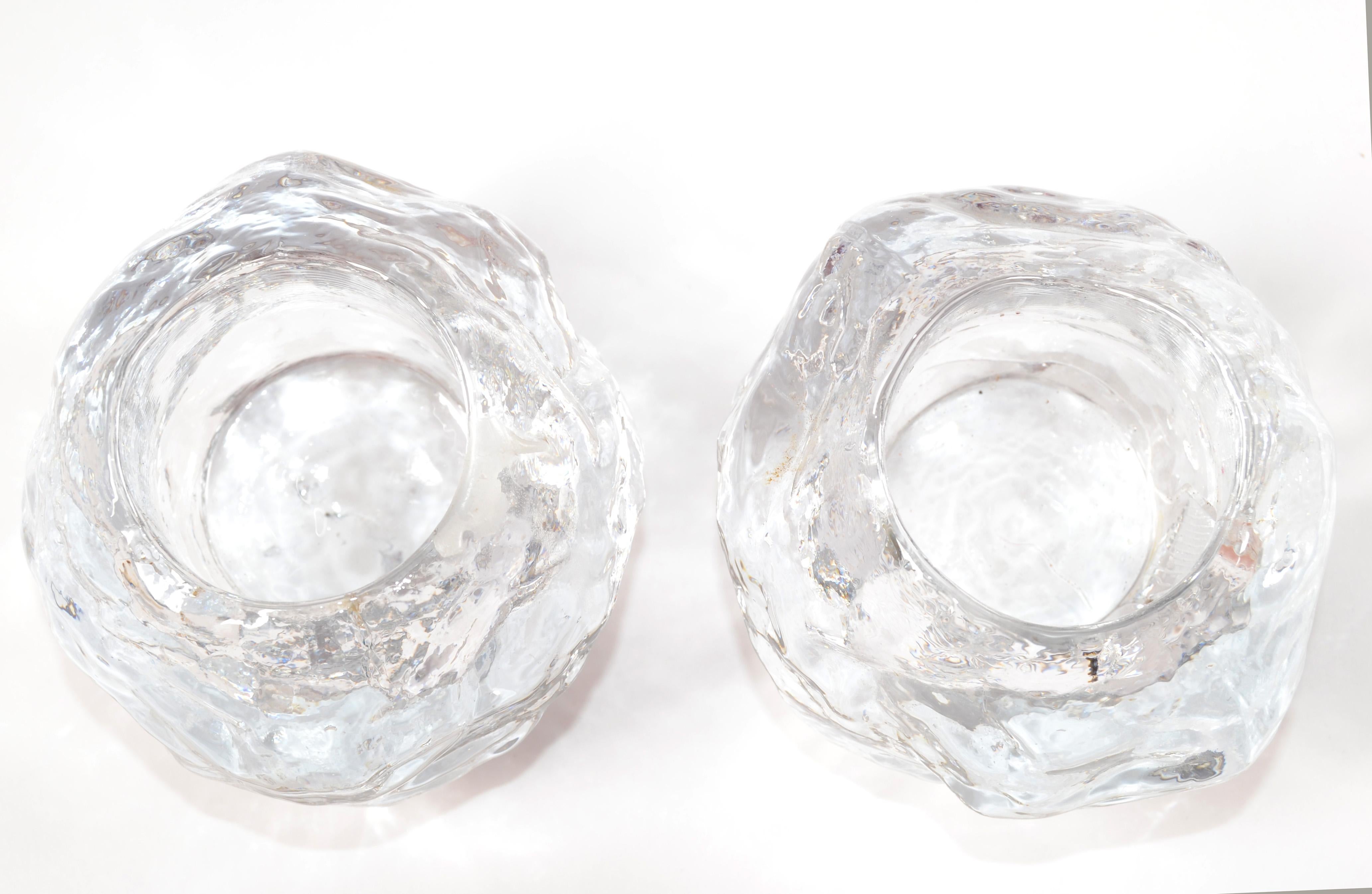 2 Ann Warff Glass Crystal Candle Holders Scandinavian Modern Kosta Boda Style For Sale 2