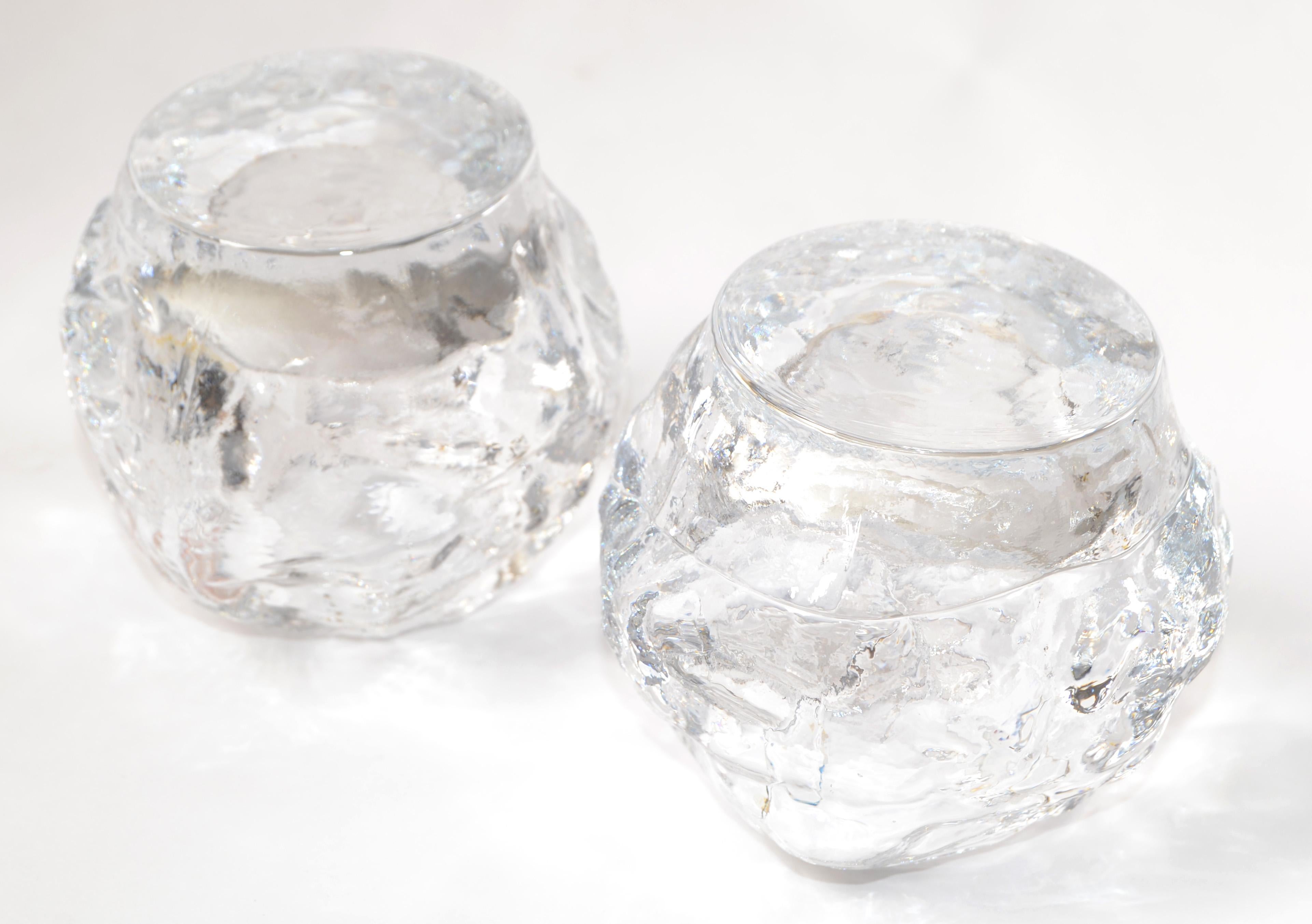 2 Ann Warff Glass Crystal Candle Holders Scandinavian Modern Kosta Boda Style For Sale 3