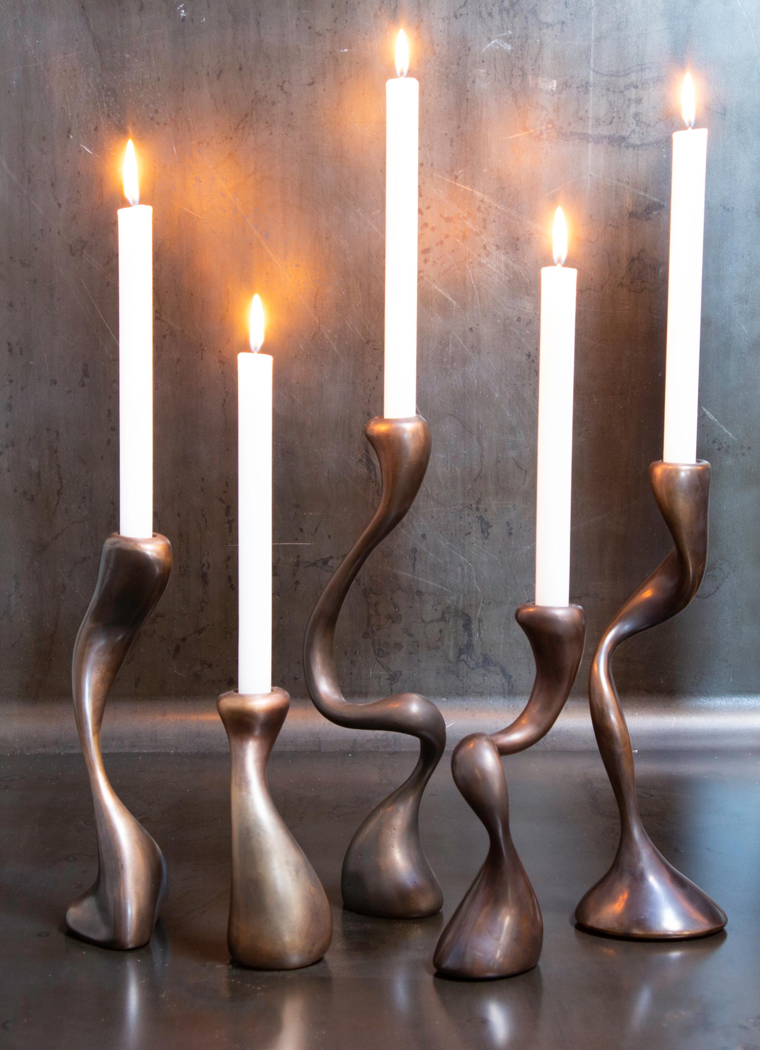 2 Anna Mae Candlesticks / Candleholders Cast Bronze, USA Jordan Mozer circa 2003 For Sale 4