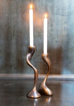 2 Anna Mae Candlesticks / Candleholders Cast Bronze, USA Jordan Mozer circa 2003