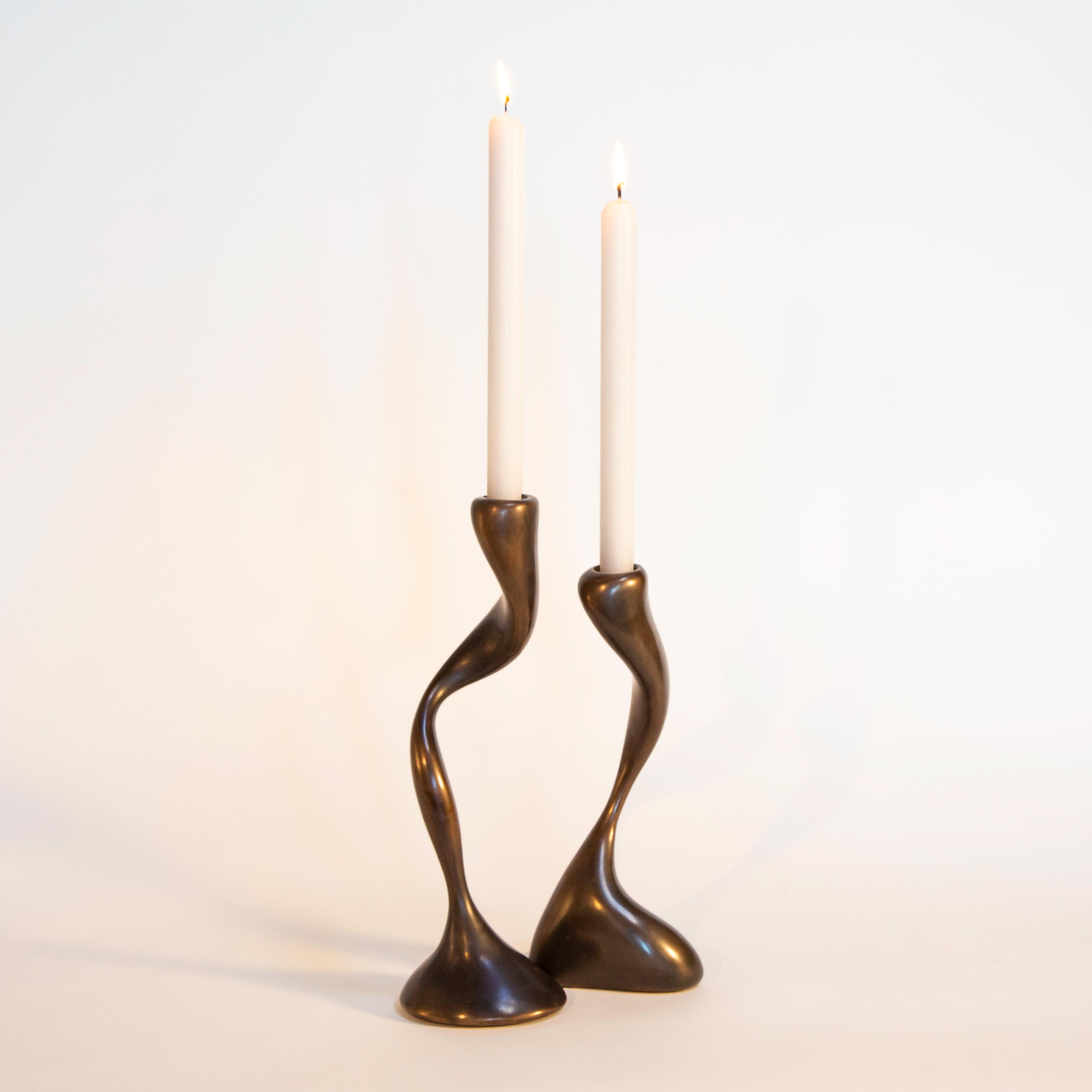 Modern 2 Anna Mae Candlesticks / Candleholders Cast Bronze, USA Jordan Mozer circa 2003 For Sale