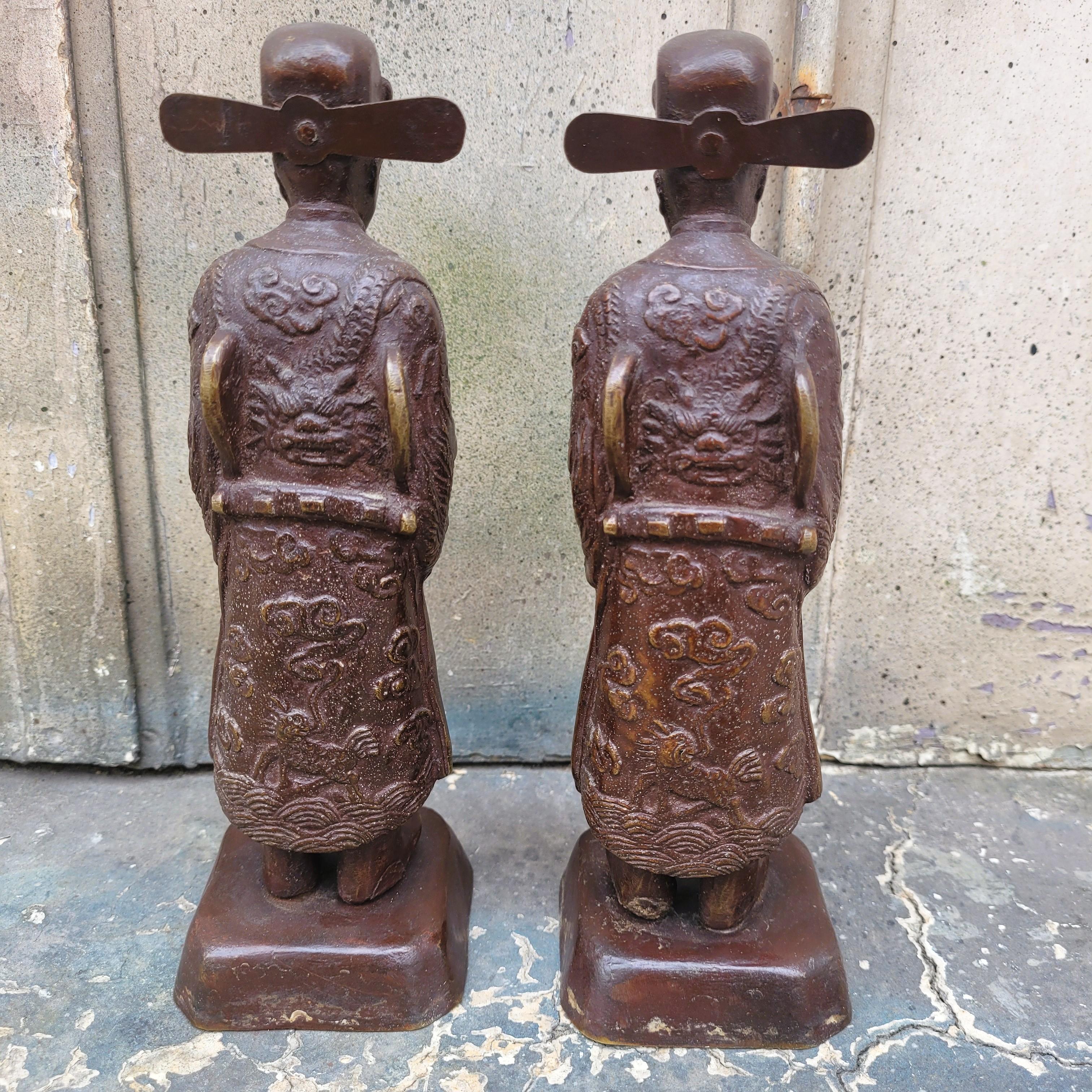 Bronzo 2 Mandarini di Annamite in bronzo, Vietnam, inizio XX secolo in vendita