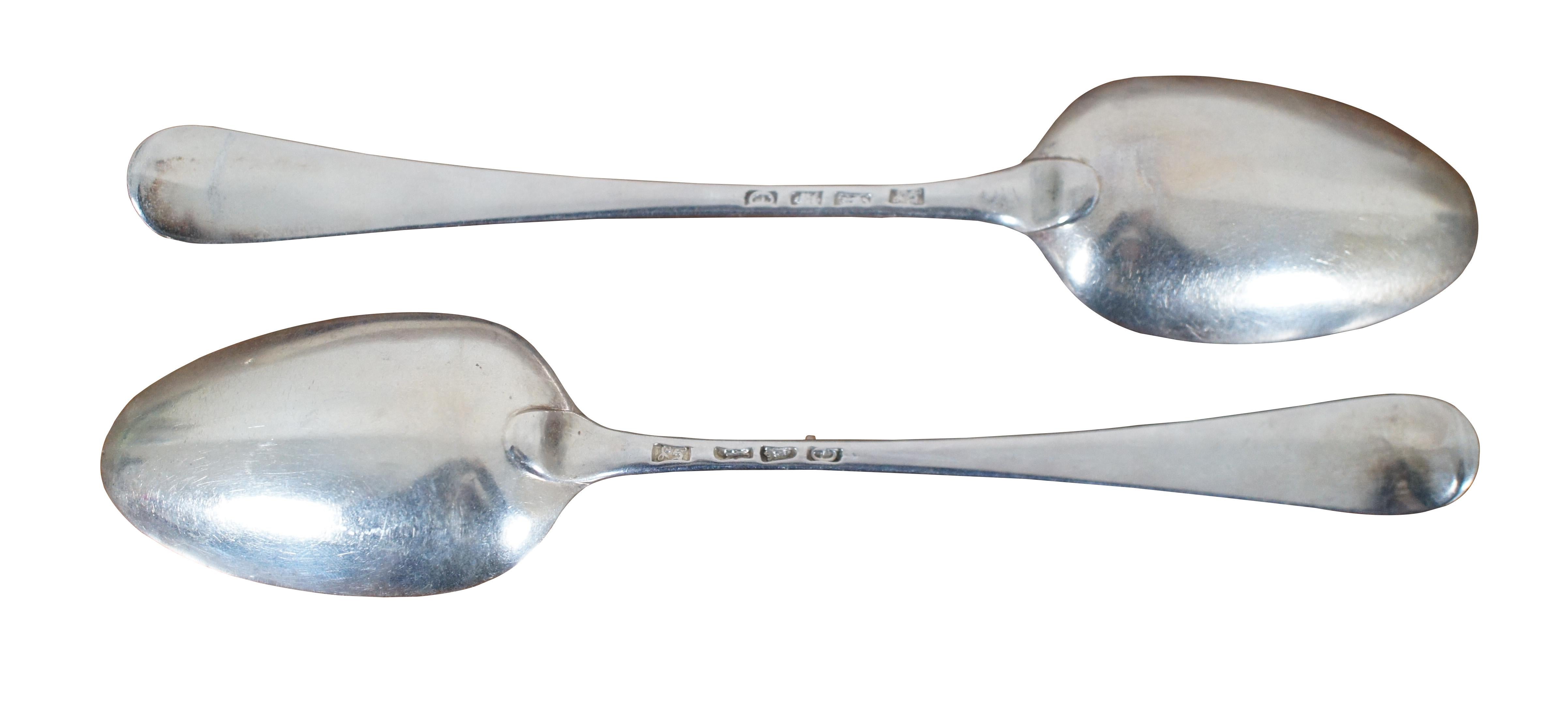 Federal 2 Antique 1780 George Smith III Sterling Silver Serving Table Spoons 143g For Sale