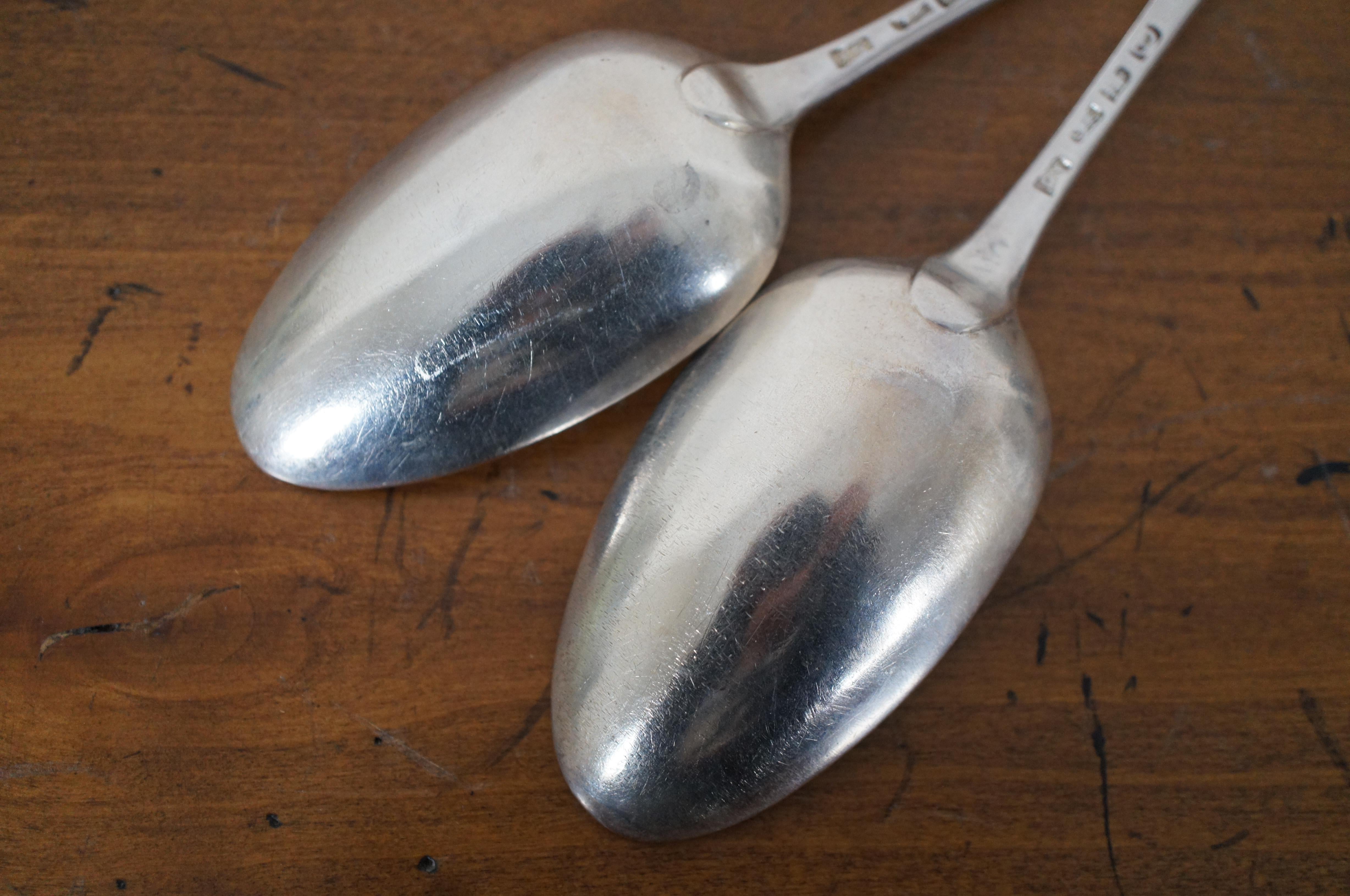 2 Antique 1780 George Smith III Sterling Silver Serving Table Spoons 143g In Good Condition For Sale In Dayton, OH