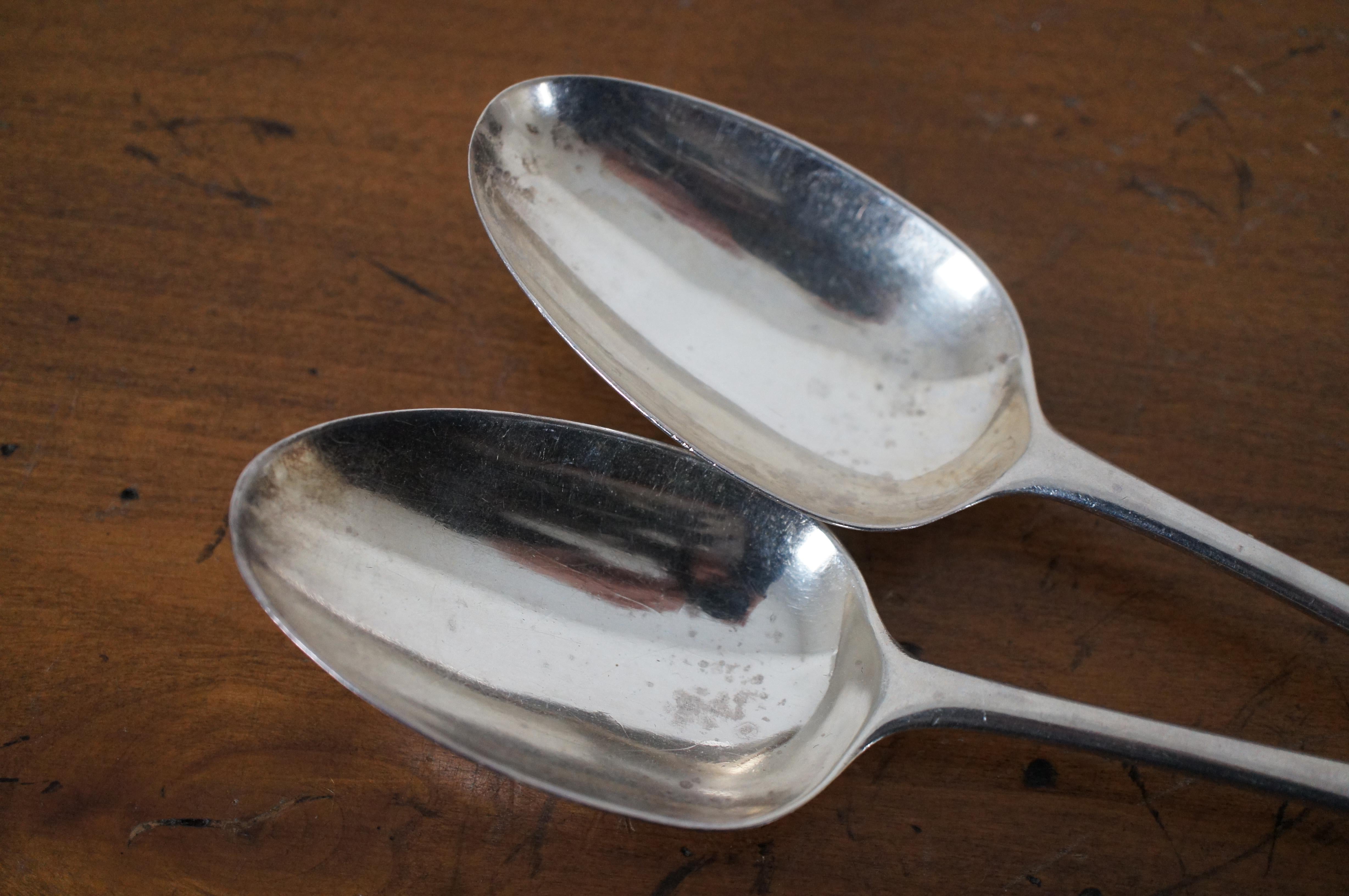 Late 18th Century 2 Antique 1780 George Smith III Sterling Silver Serving Table Spoons 143g For Sale