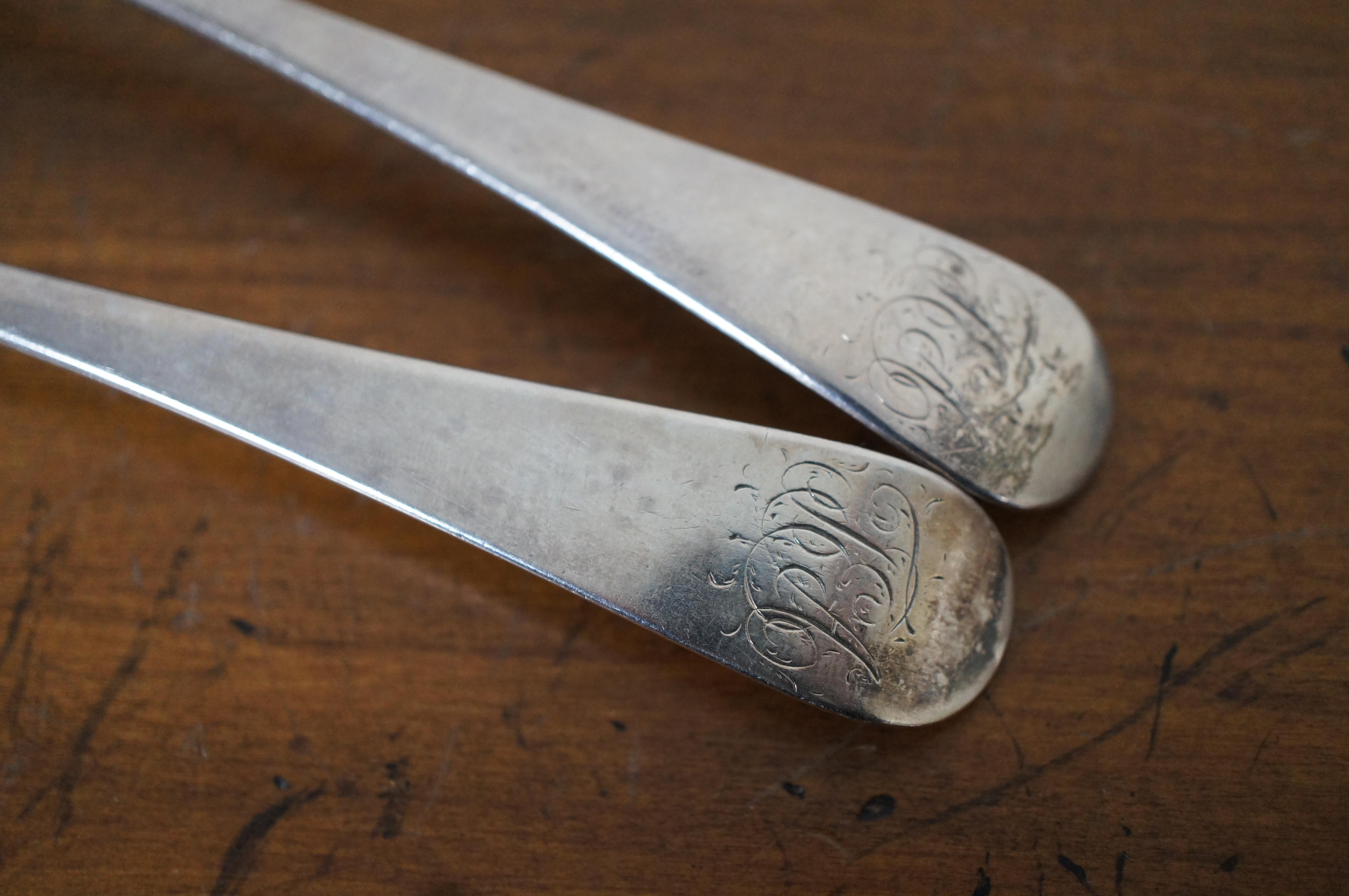 2 Antique 1780 George Smith III Sterling Silver Serving Table Spoons 143g For Sale 1