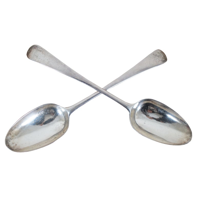 2 Antique 1780 Smith III Sterling Silver Serving Table Spoons