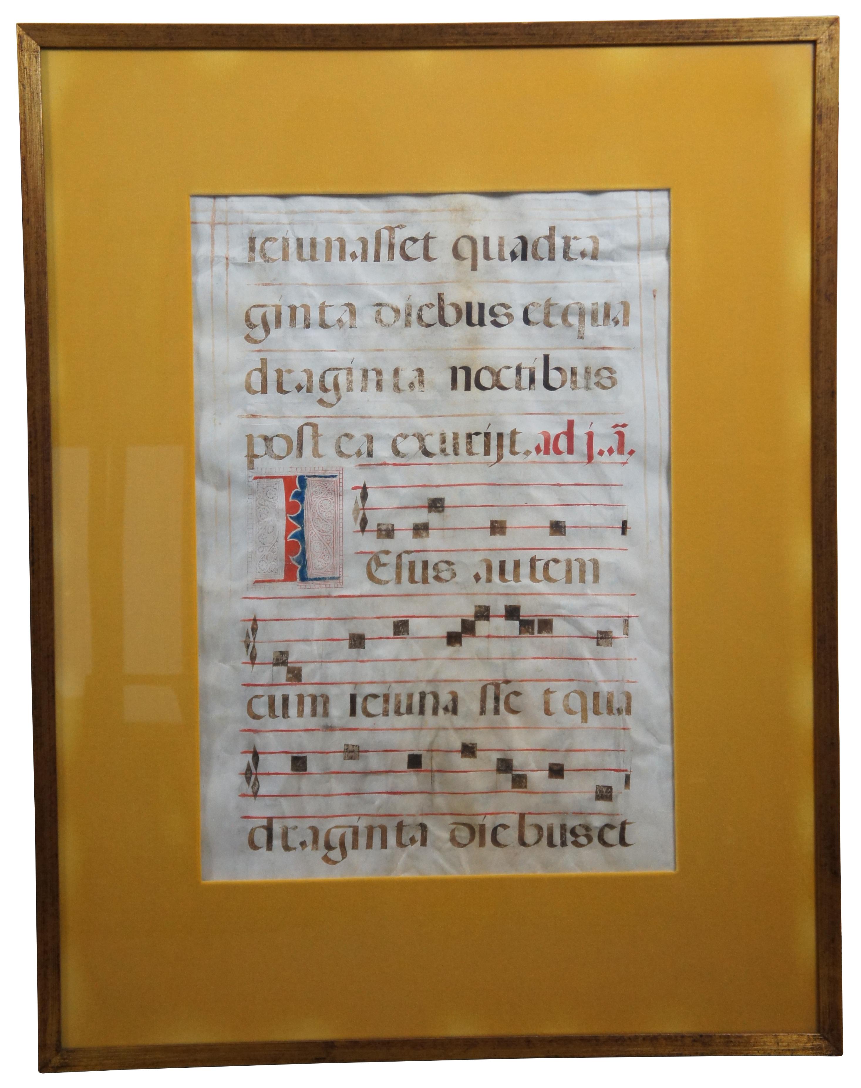 Baroque 2 Antique 17th Century Antiphonal Vellum Sheet Music Roman Catholic Religious  en vente