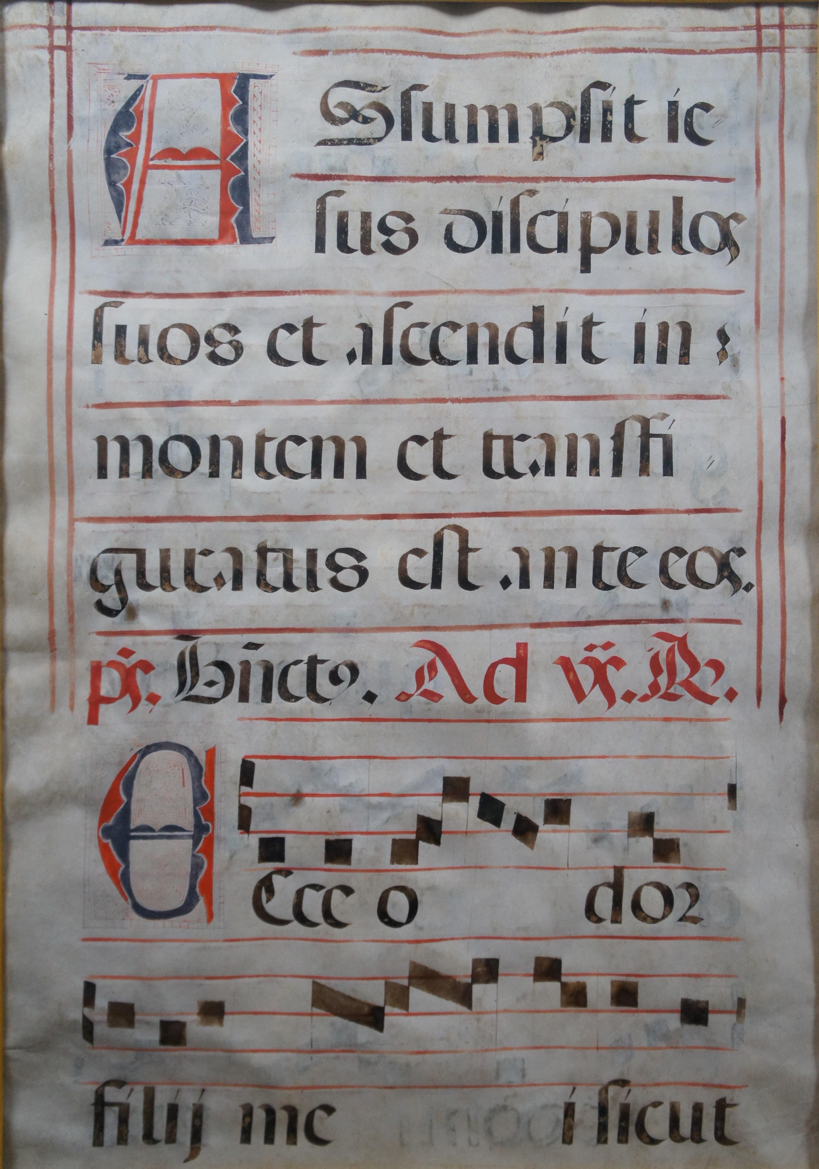 18th Century and Earlier 2 Antique 17th Century Antiphonal Vellum Sheet Music Roman Catholic Religious For Sale