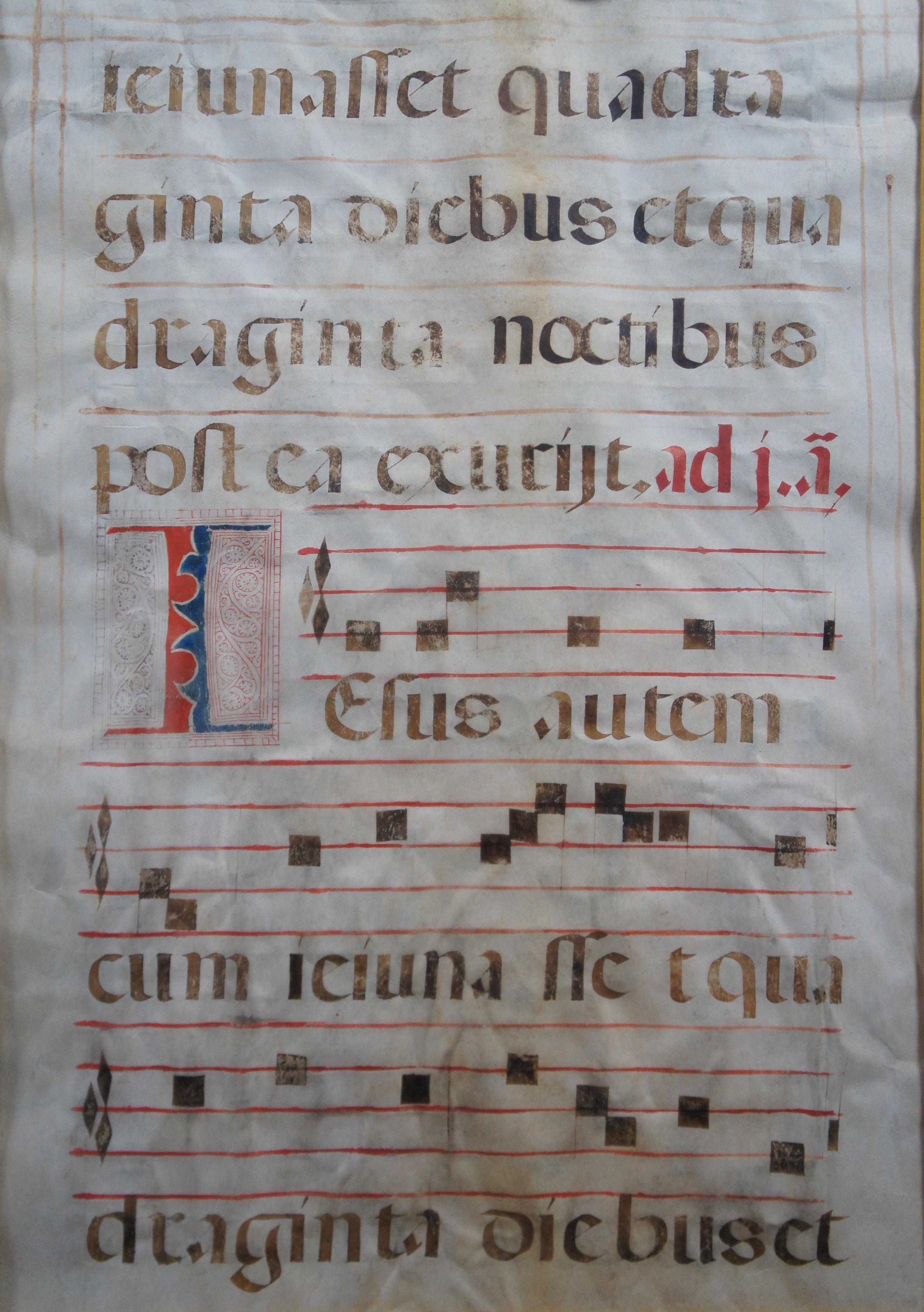 Paper 2 Antique 17th Century Antiphonal Vellum Sheet Music Roman Catholic Religious For Sale