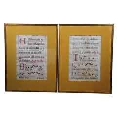 2 Antique 17th Century Antiphonal Vellum Sheet Music Roman Catholic Religious 